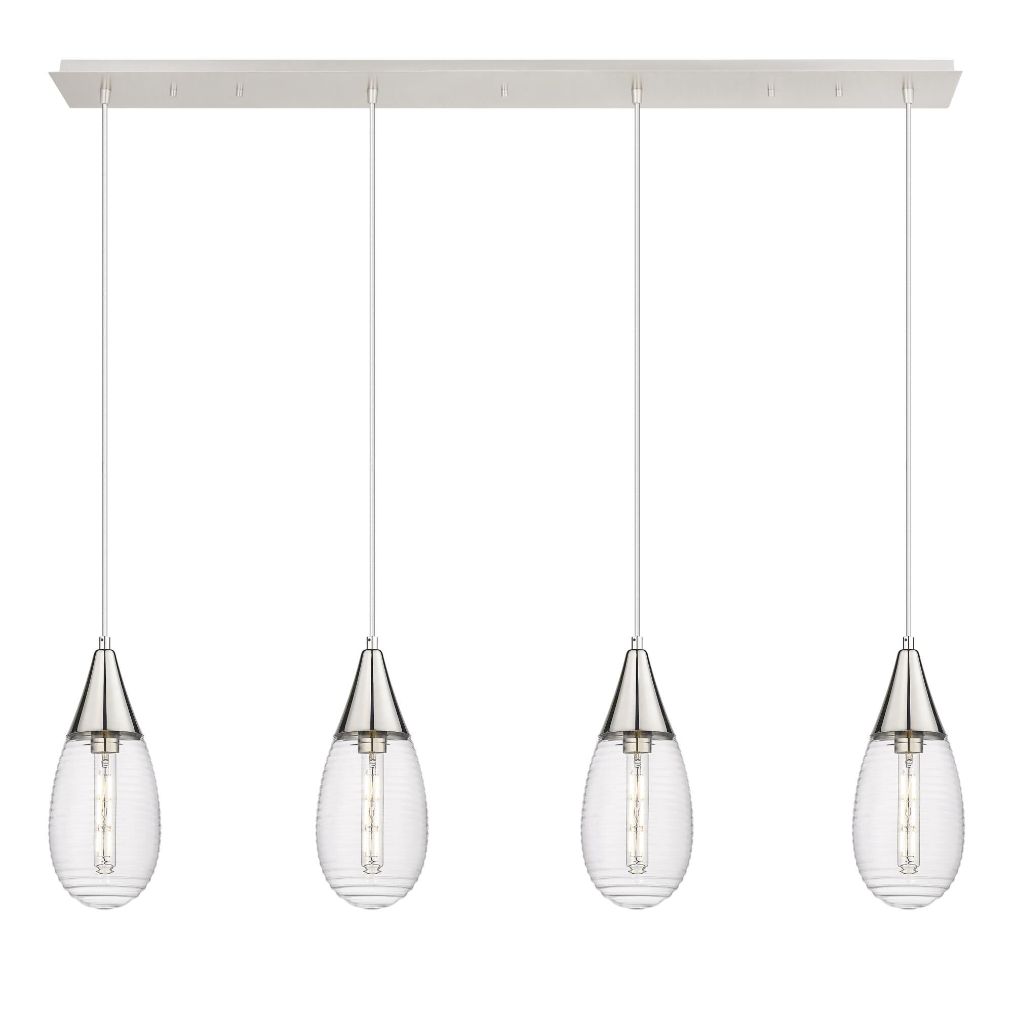 Shown in Polished Nickel finish and Striped Clear glass and Striped Clear Glass shade