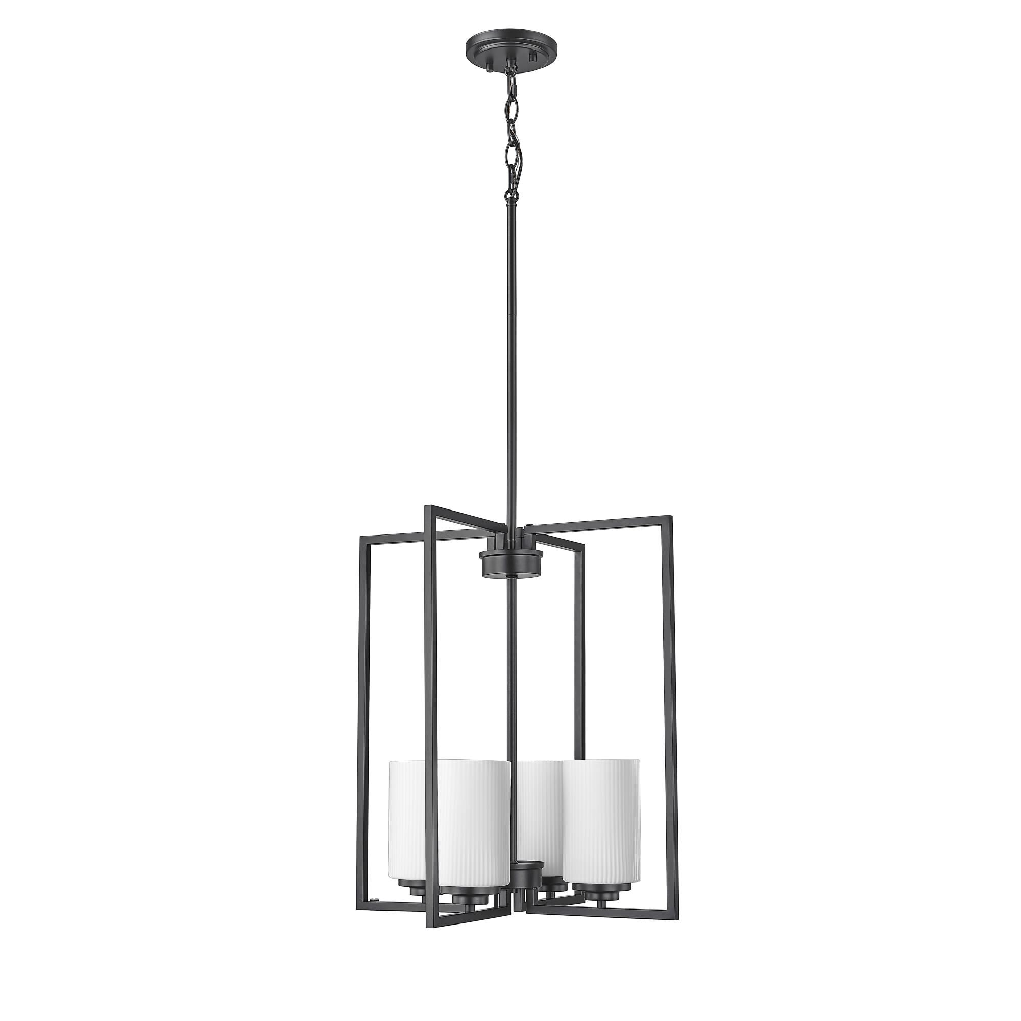 Shown in Matte Black finish and Ribbed Etched Opal White glass