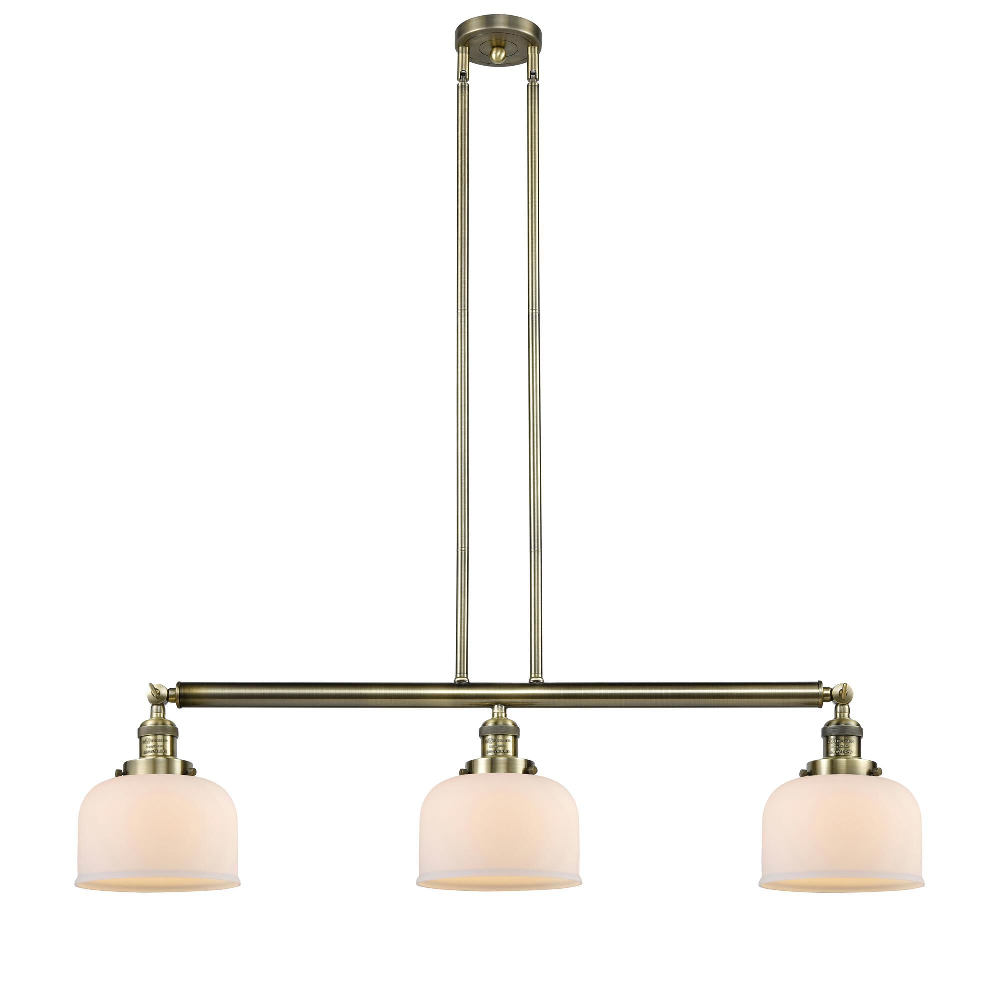 Shown in Antique Brass finish and Matte White Cased glass