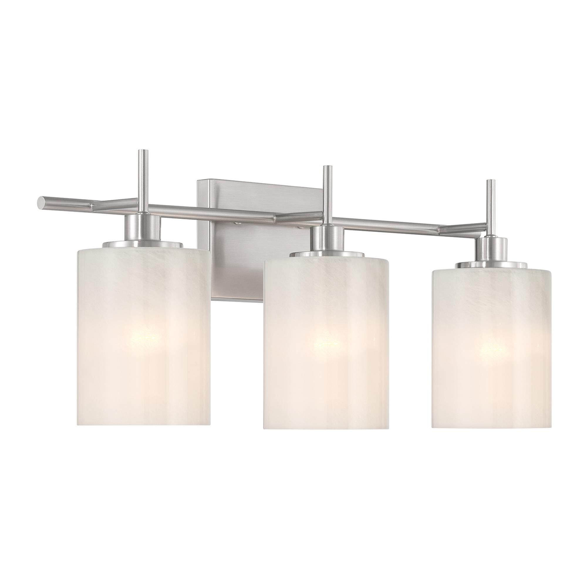 Shown in Brushed Nickel finish and White Strie glass