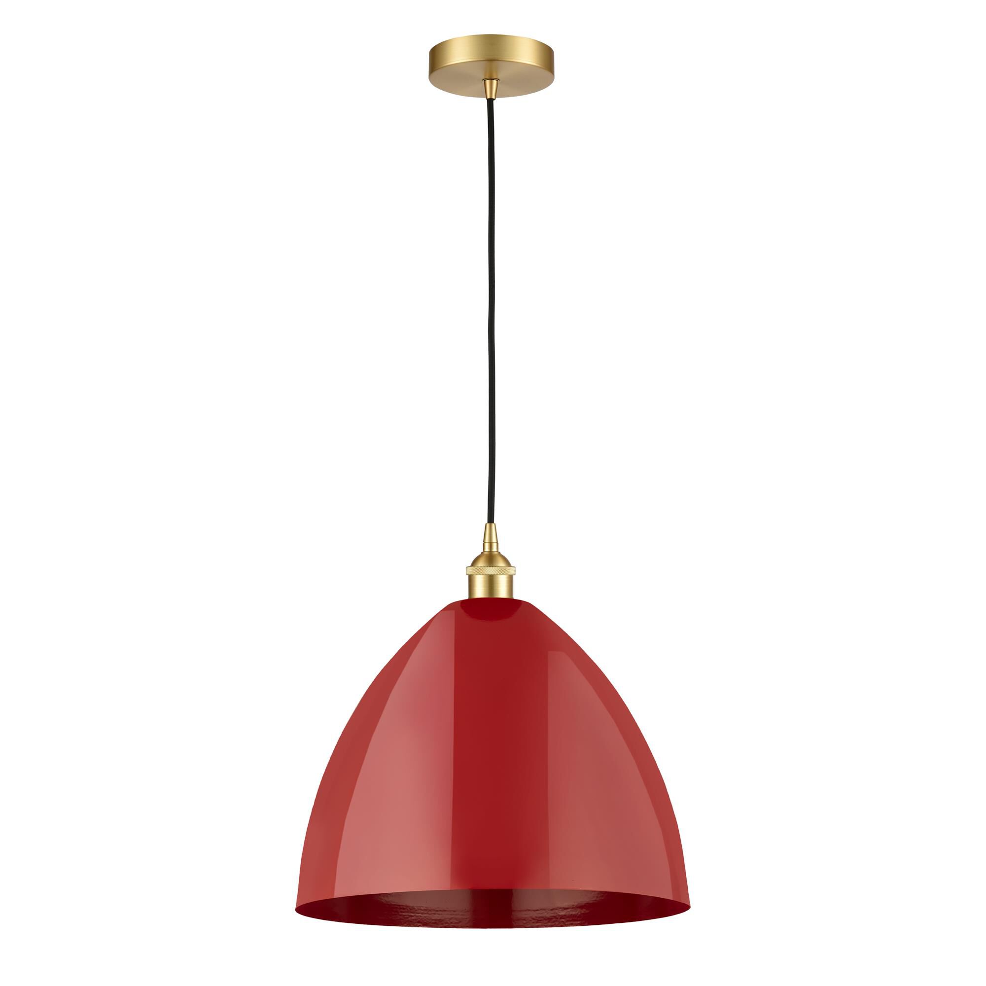 Shown in Satin Gold finish and Red Plymouth Dome shade
