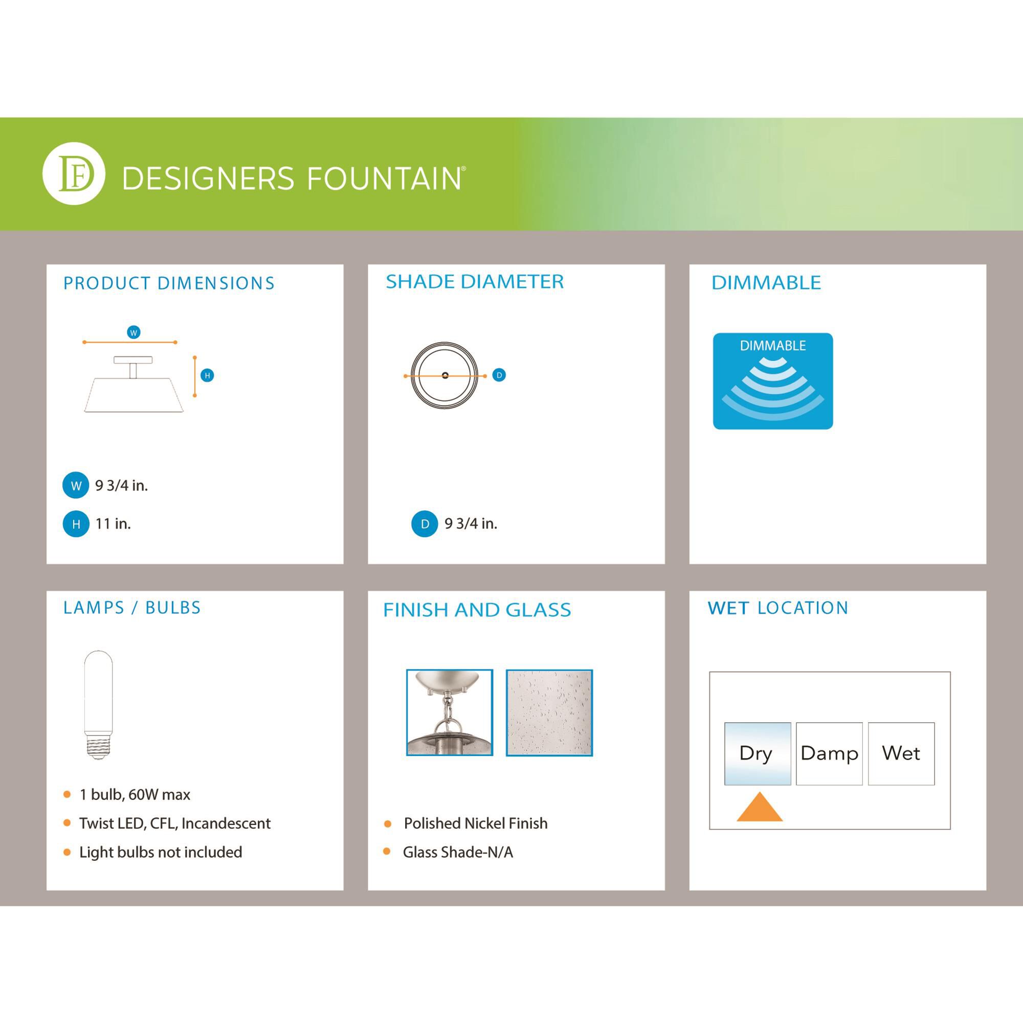 Windrush 9 Inch 1 Light Semi Flush Mount by Designers Fountain