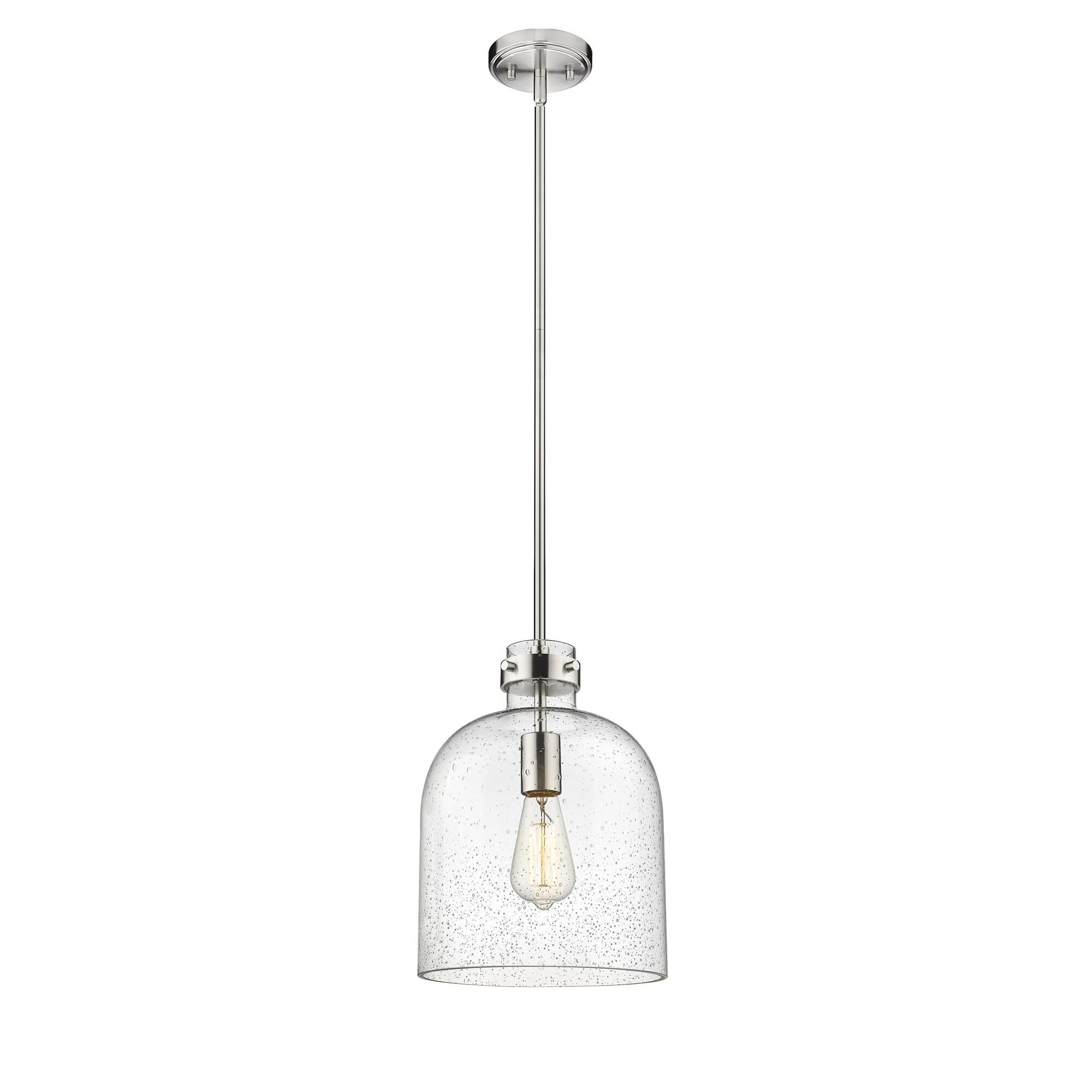 Shown in Brushed Nickel finish and Glass shade