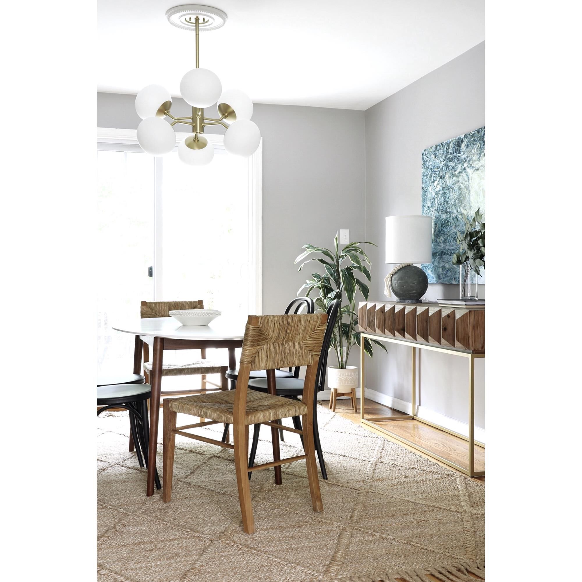 Shown in Aged Brass finish and Opal Etched glass