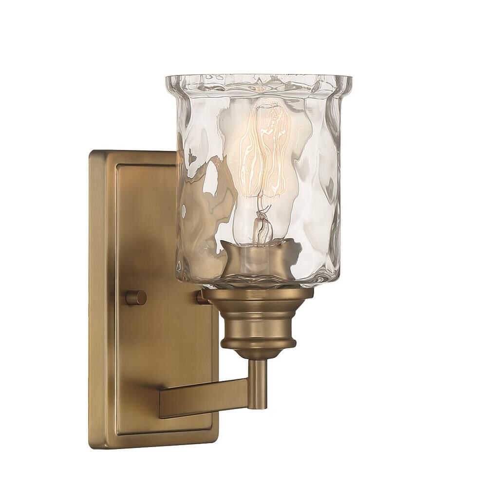 Shown in Brushed Gold finish and Clear Hammered glass and Clear Hammered Glass shade