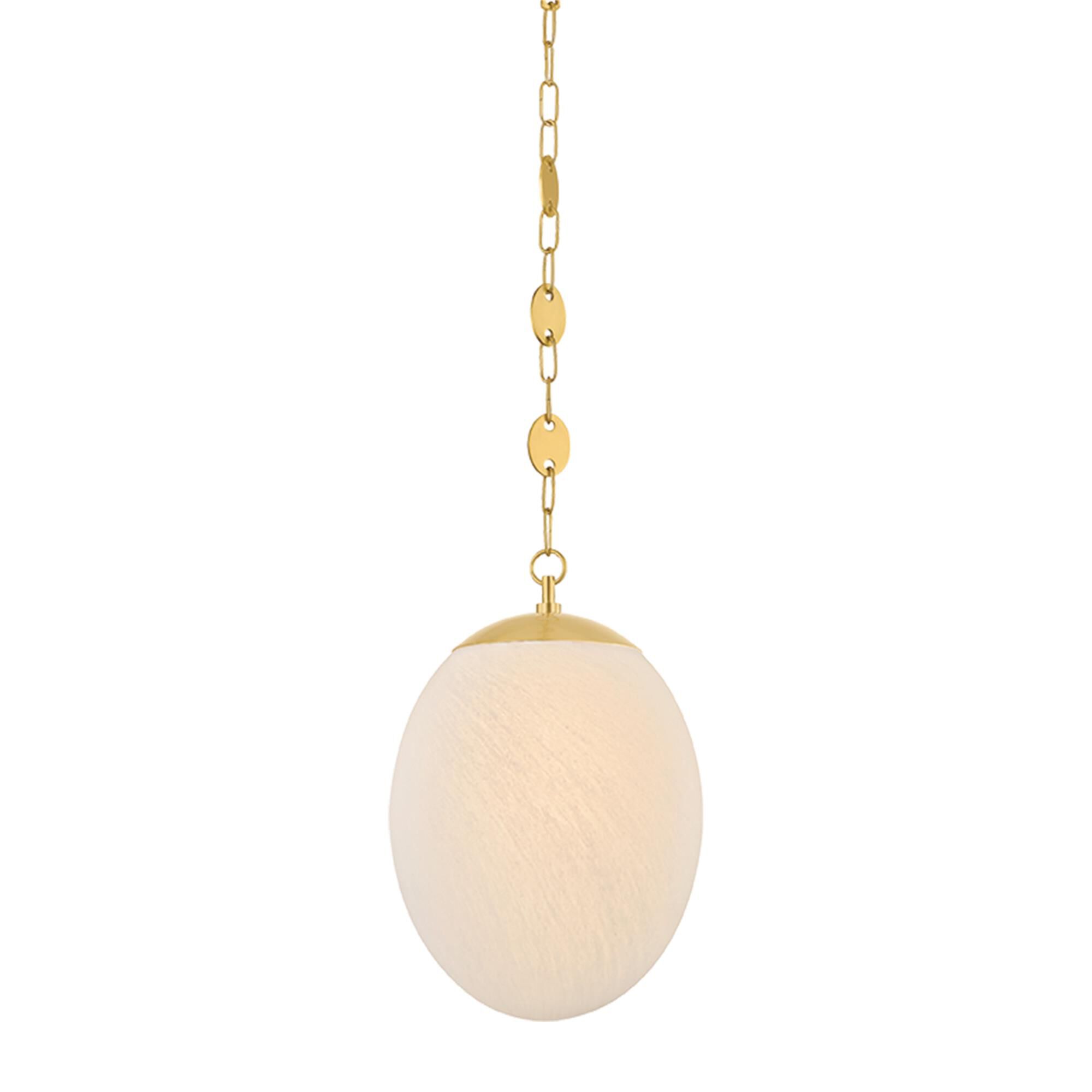 Shown in Aged Brass finish and Matte Cloud glass