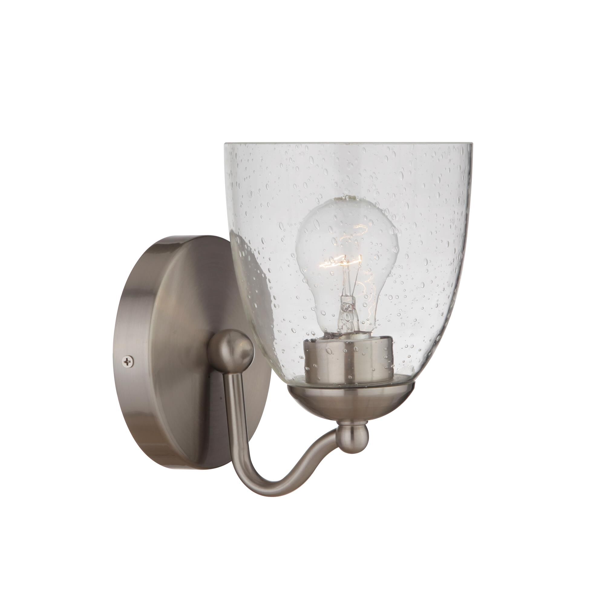 Shown in Brushed Polished Nickel finish and Clear Seeded glass and Glass shade