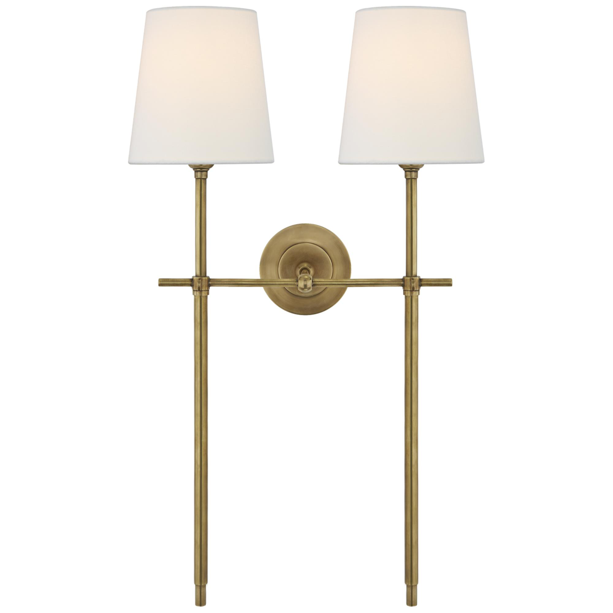 Shown in Hand-Rubbed Antique Brass finish and Linen shade