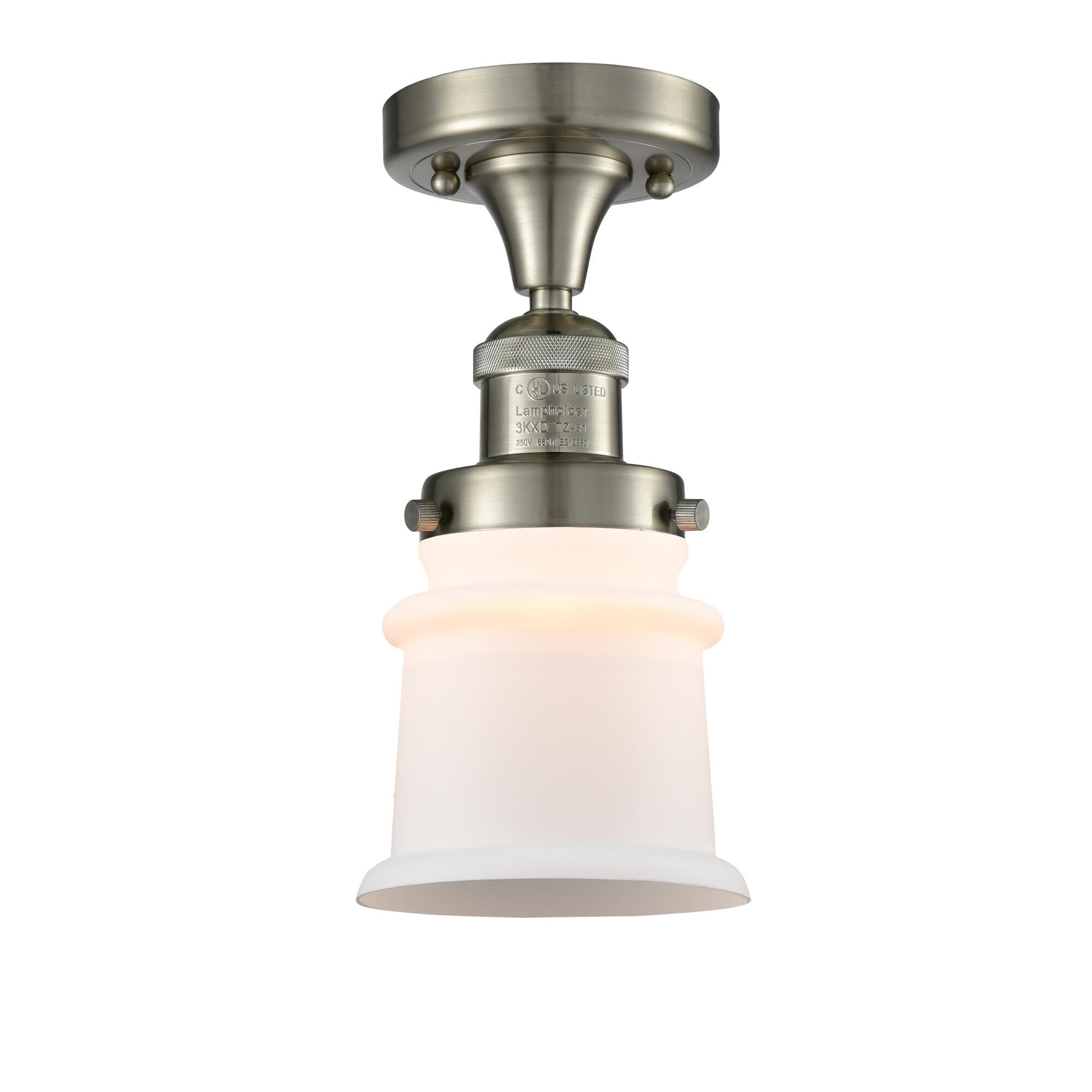 Shown in Brushed Satin Nickel finish and Matte White Cased glass