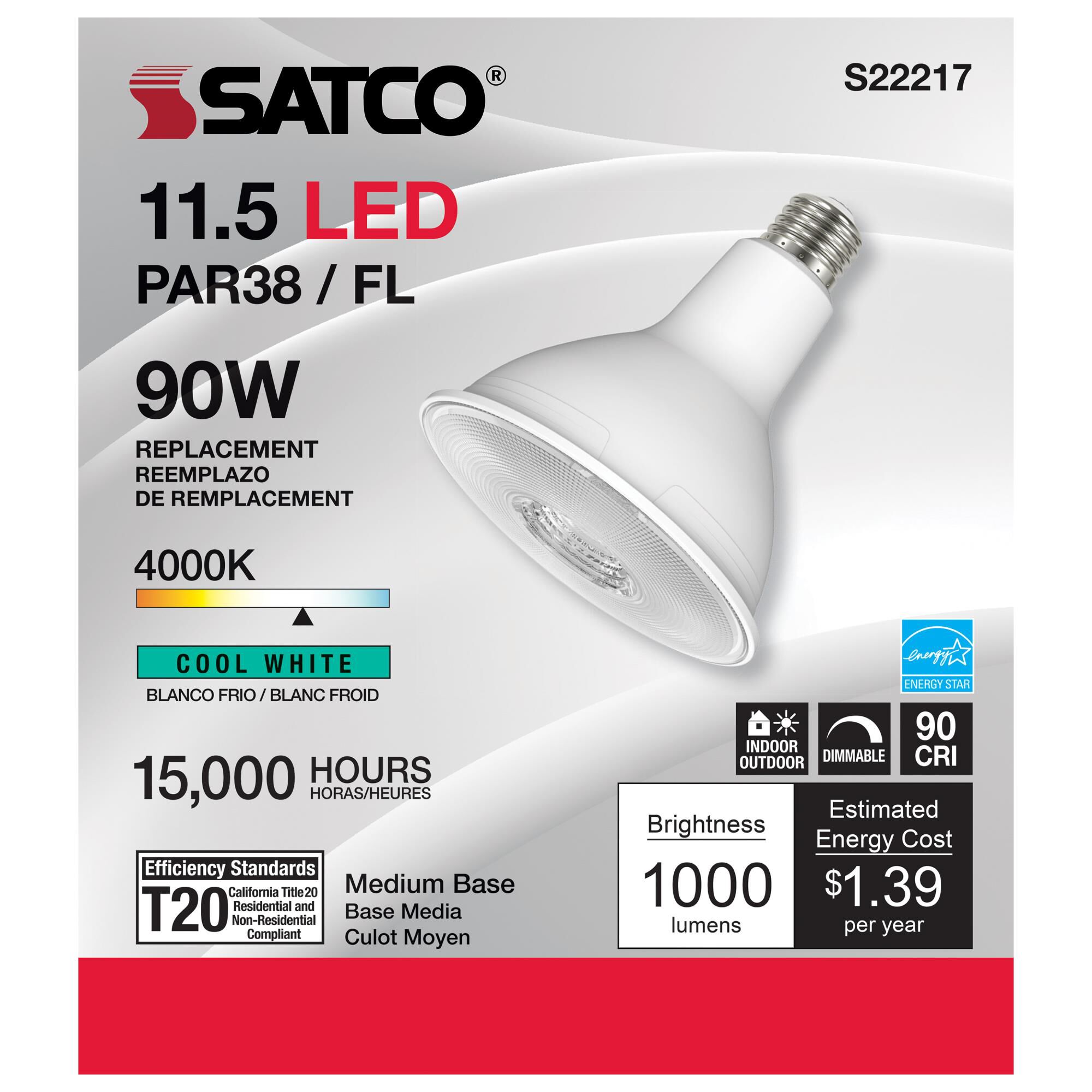 Dimmable 11.5 Watt 4000K PAR38 LED Light Bulb by Satco