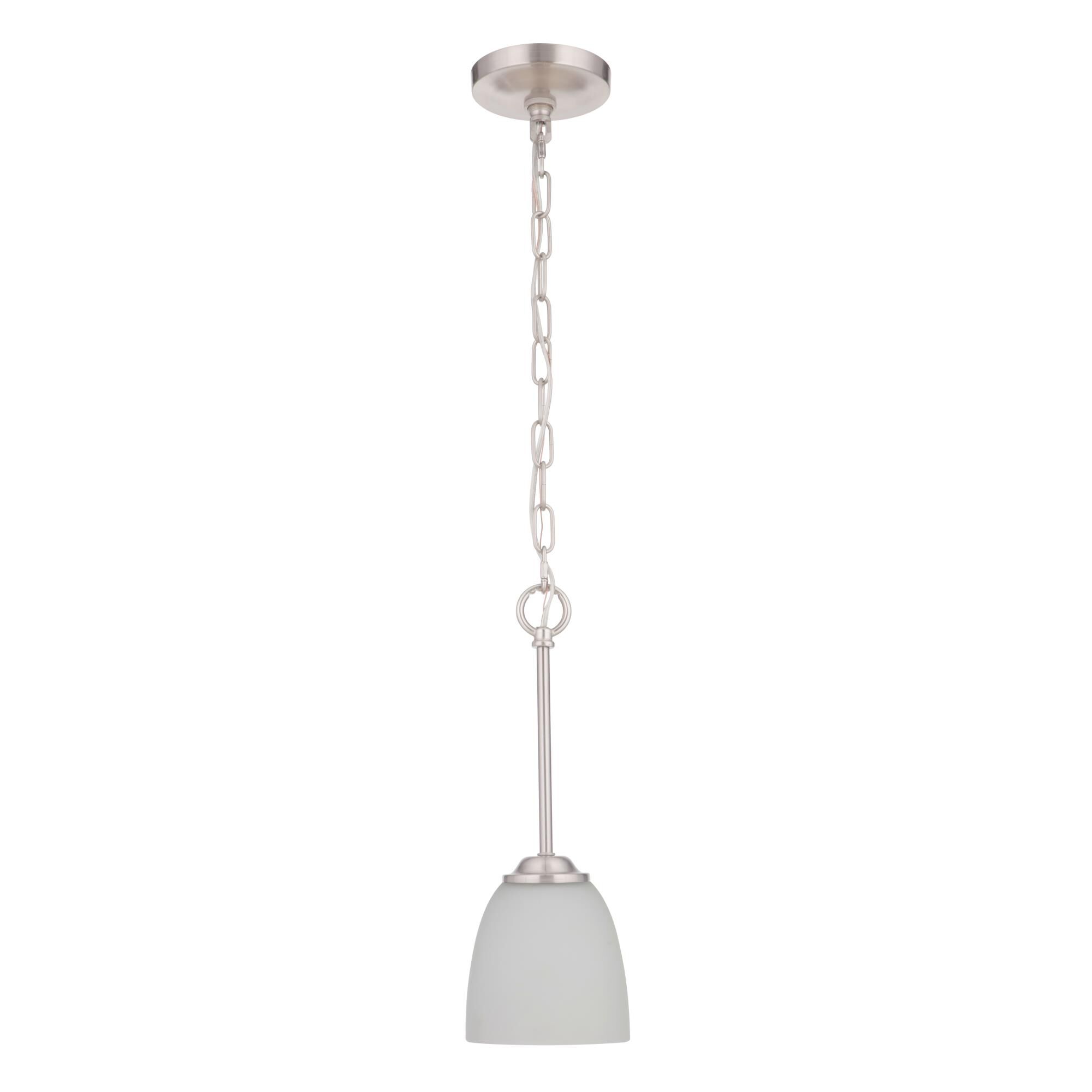 Shown in Brushed Polished Nickel finish and White Frosted glass and Glass shade