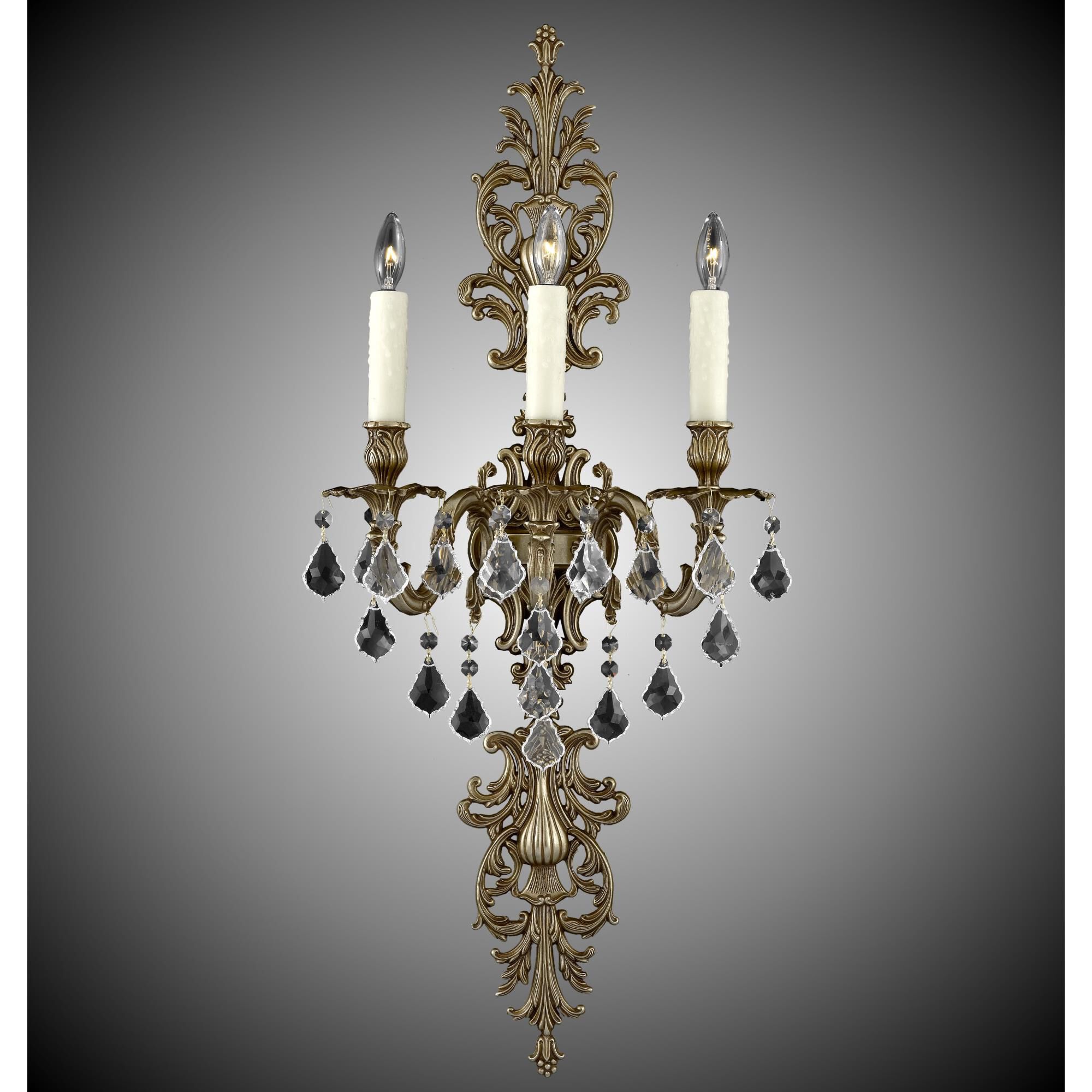 Shown in Silver finish and French Pendaloque Precision crystal and 4 Inch Pale Ivory Beeswax Candle Cover With Drip accent