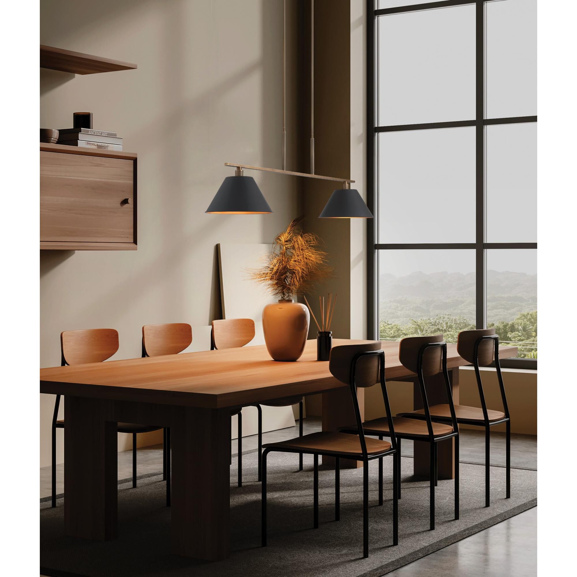 Shown in Natural Brass finish and Matte Black, Gold shade