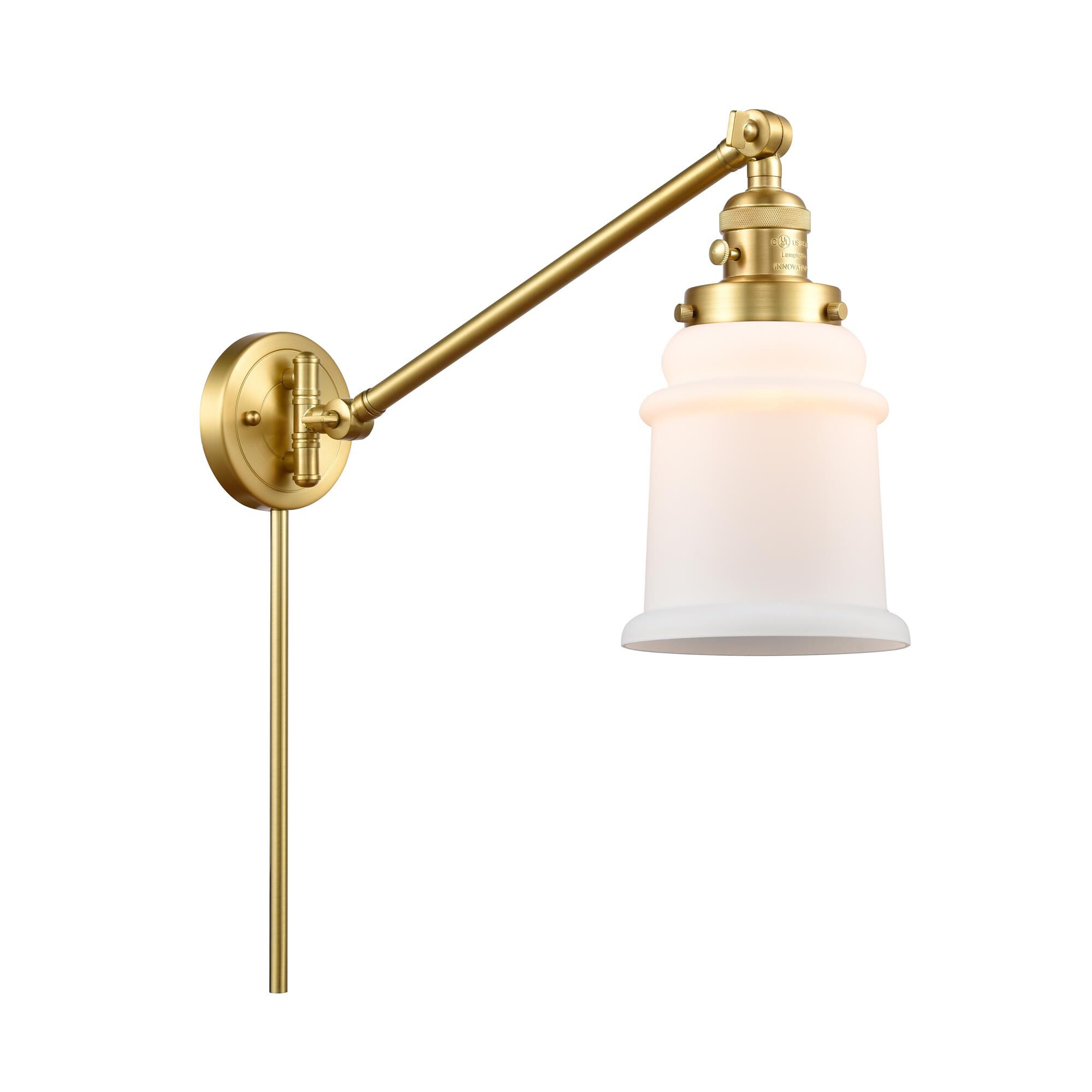 Shown in Satin Gold finish and Matte White Canton glass