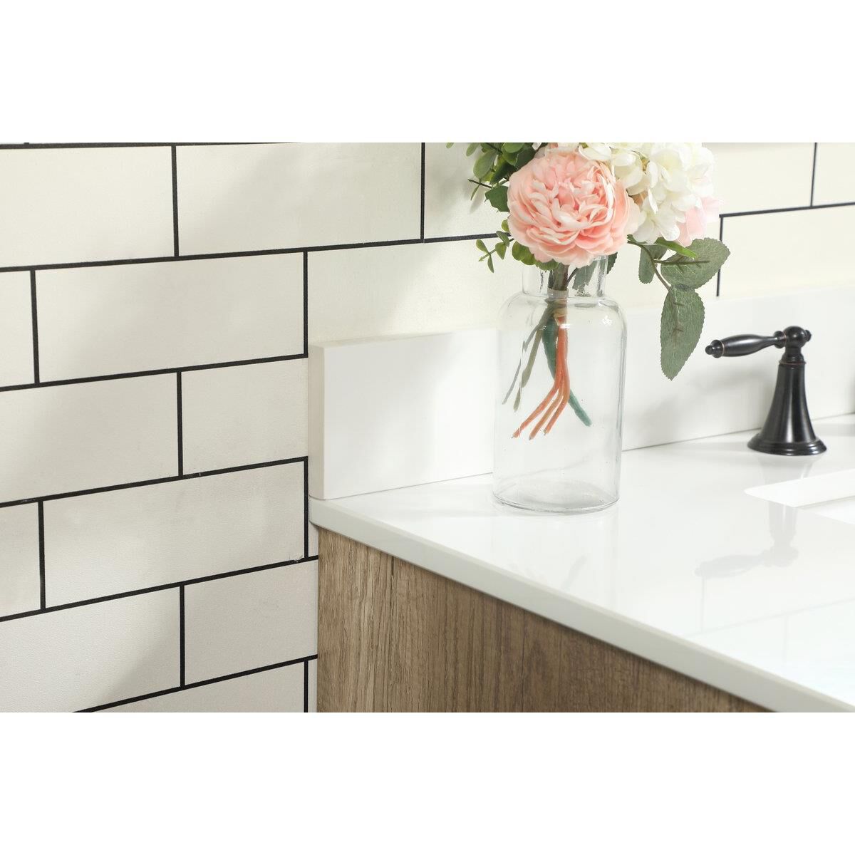 Shown in Natural Oak finish and With Backsplash accent