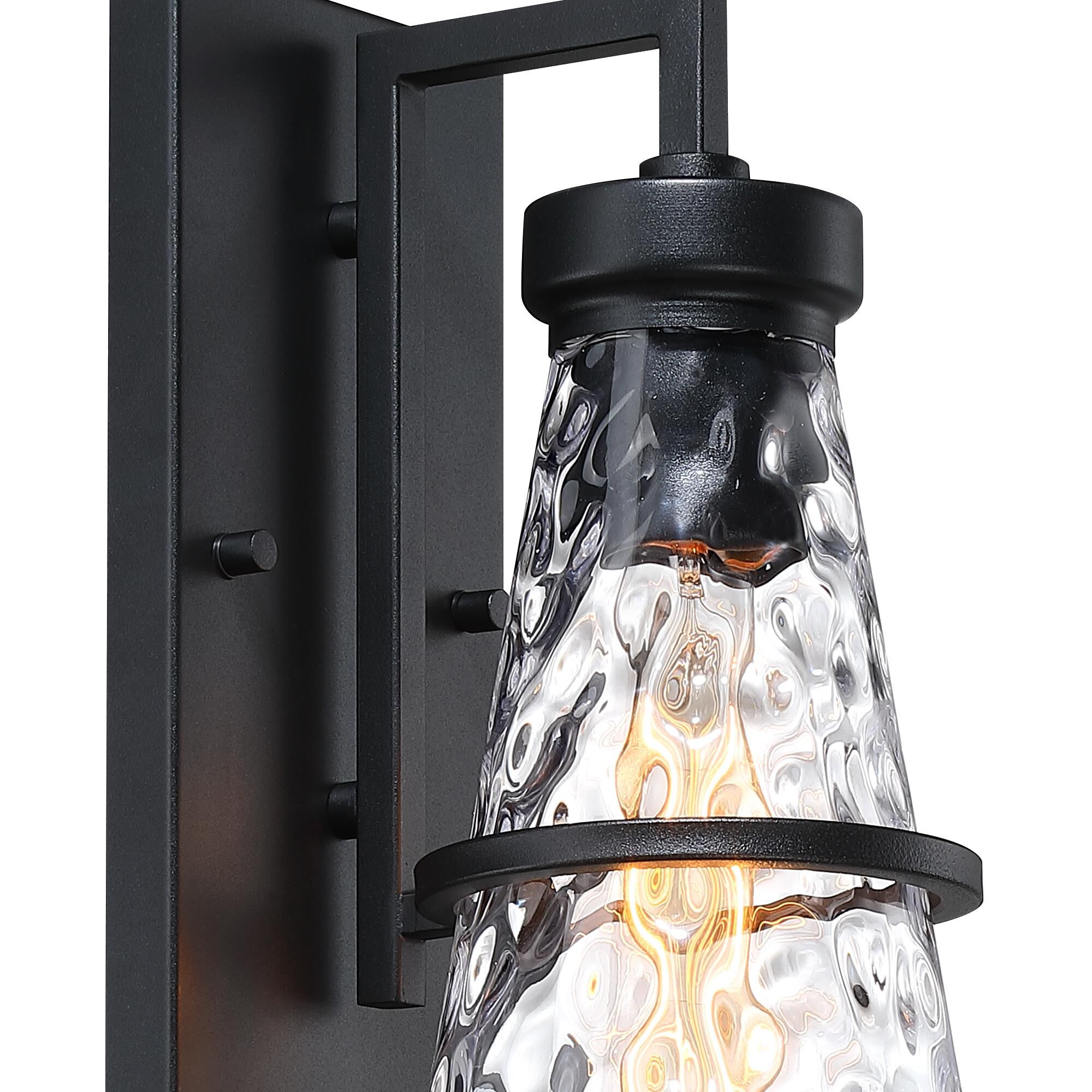 Shown in Black finish and Clear Hammered glass