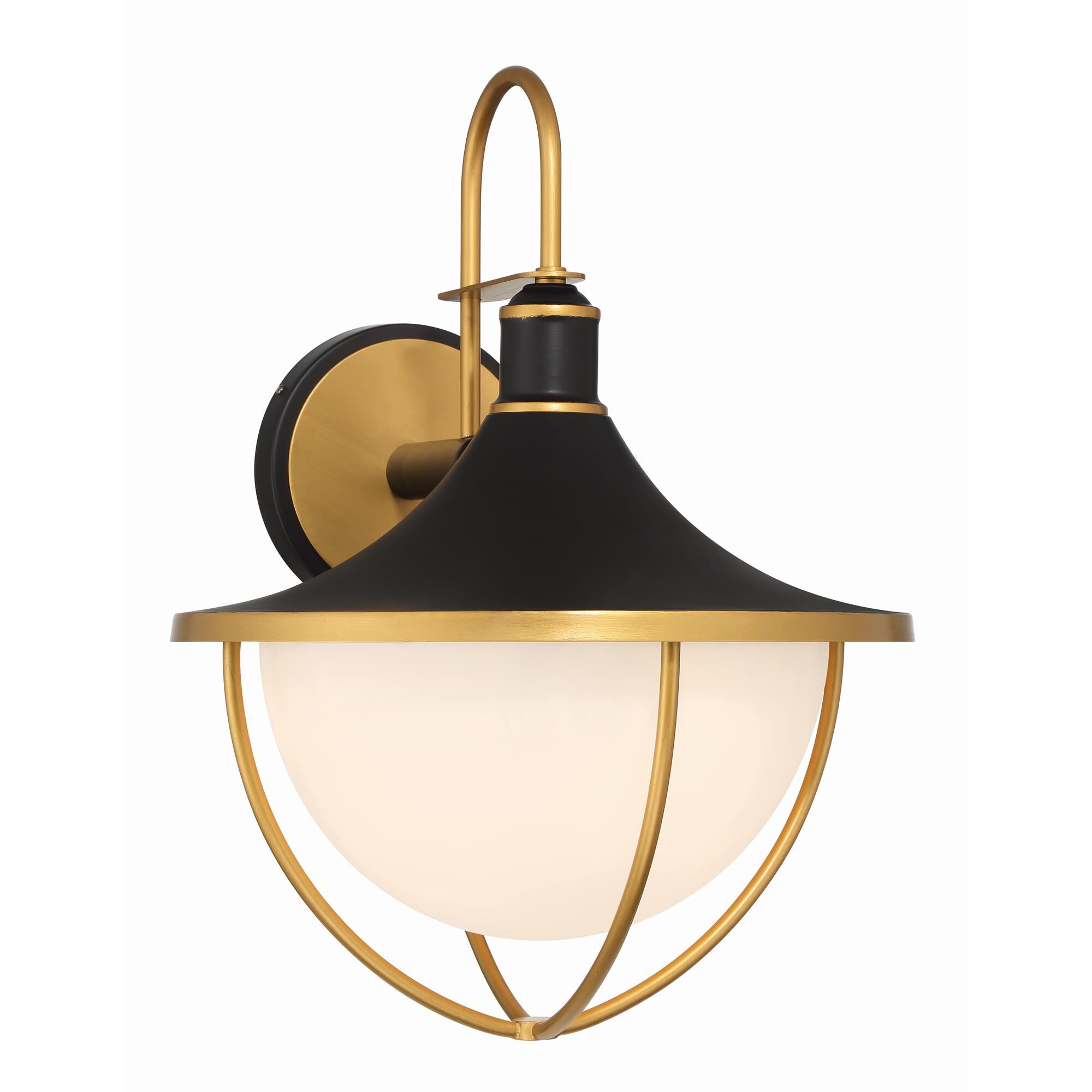Shown in Matte Black + Textured Gold finish and White glass