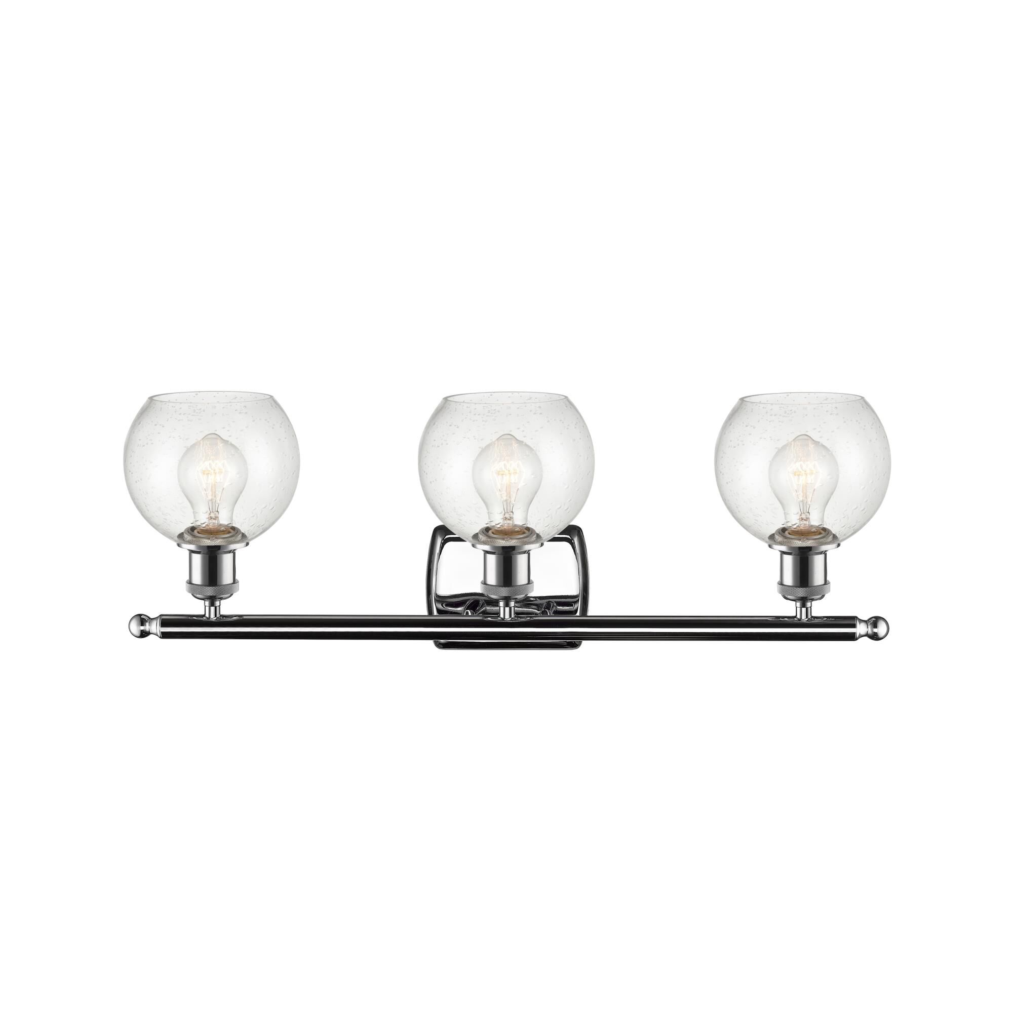 Shown in Polished Chrome finish and Seedy Athens glass and No Shade shade