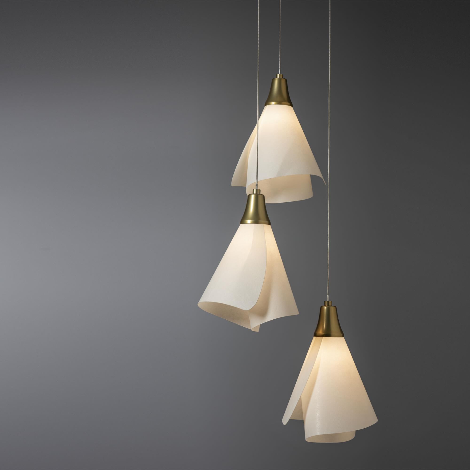 Shown in Modern Brass finish and Spun Frost Fabric shade