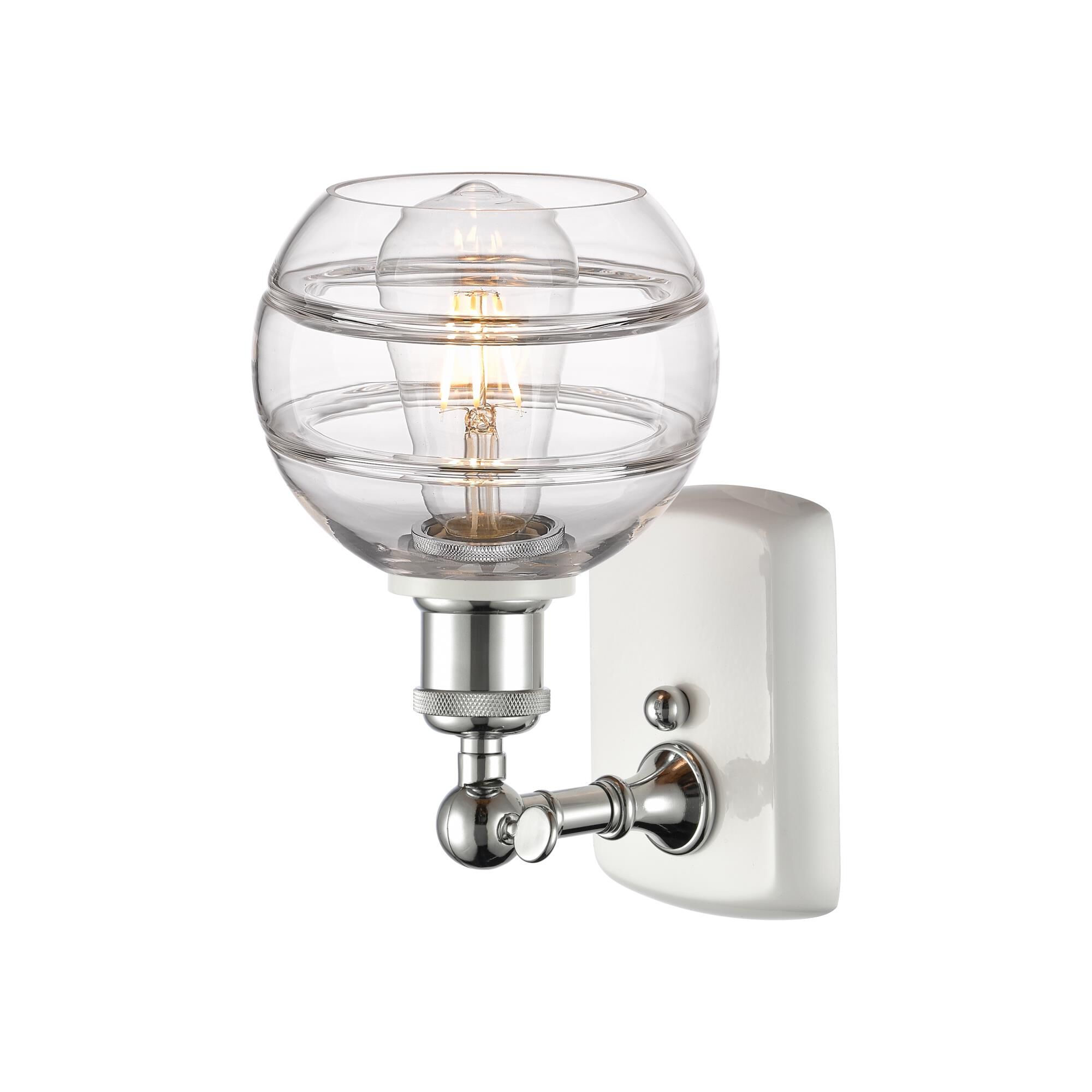 Shown in White Polished Chrome finish and Clear glass