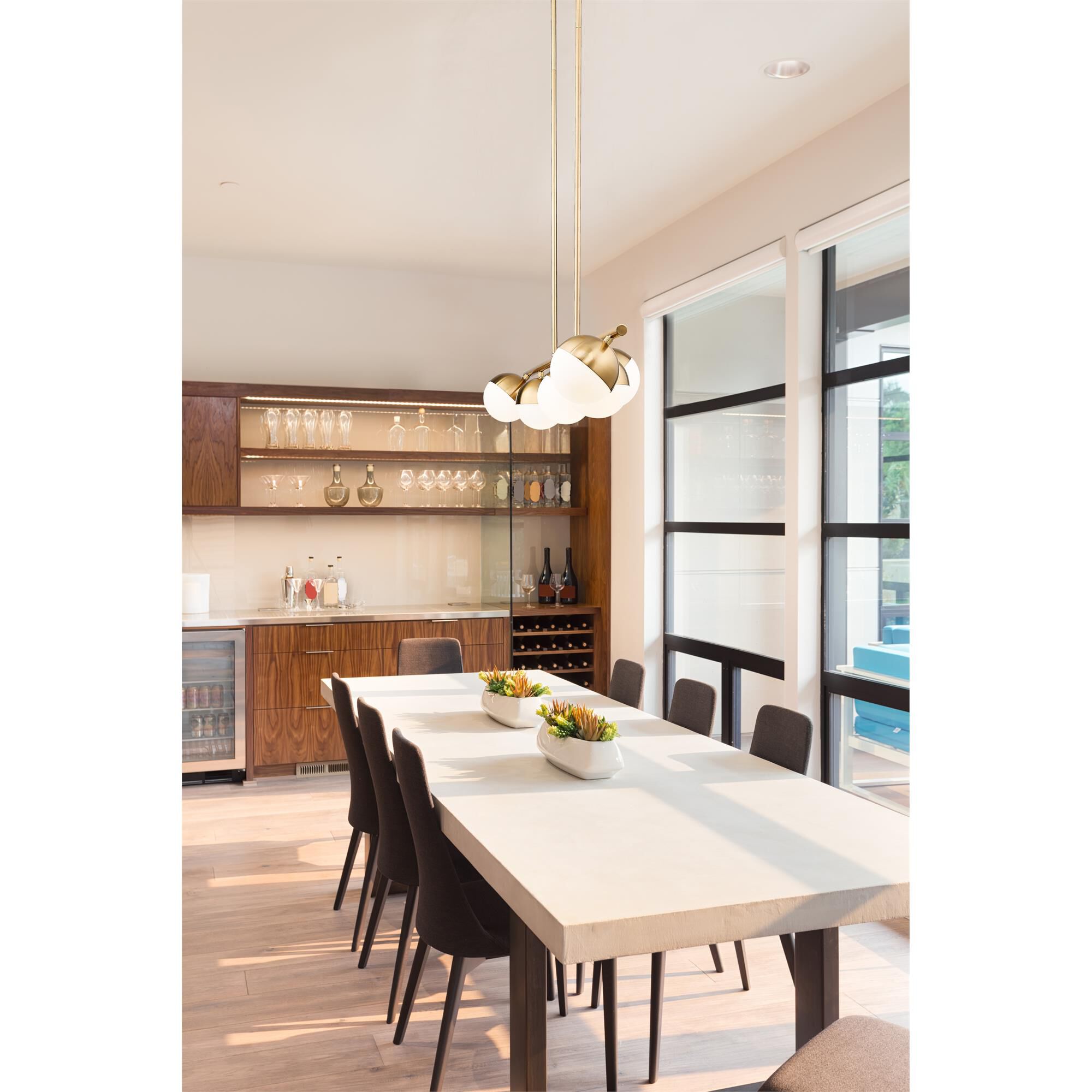 Shown in Modern Gold finish and Matte Opal glass and Matte Opal shade