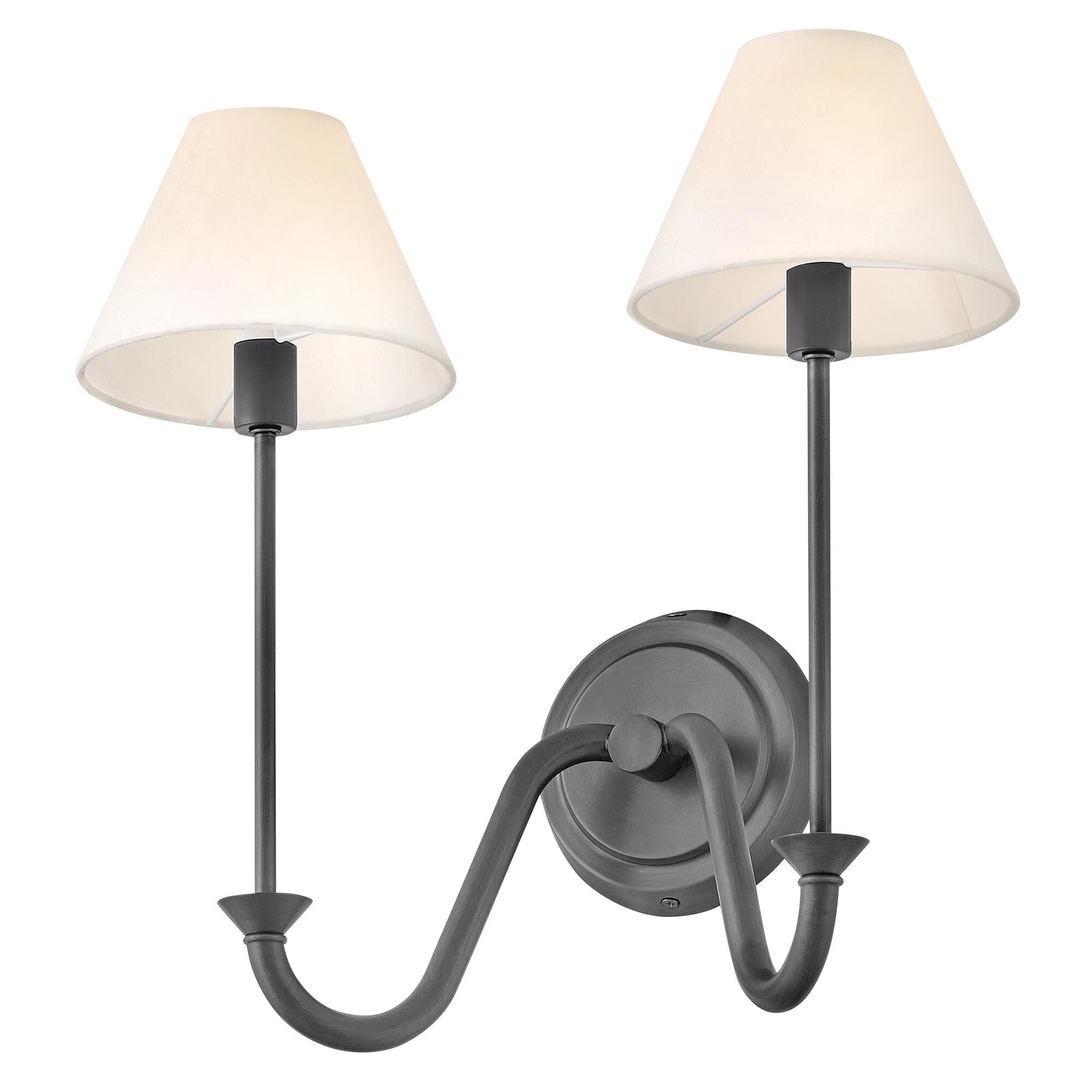 Shown in Blackened Brass finish and Off-White Linen shade