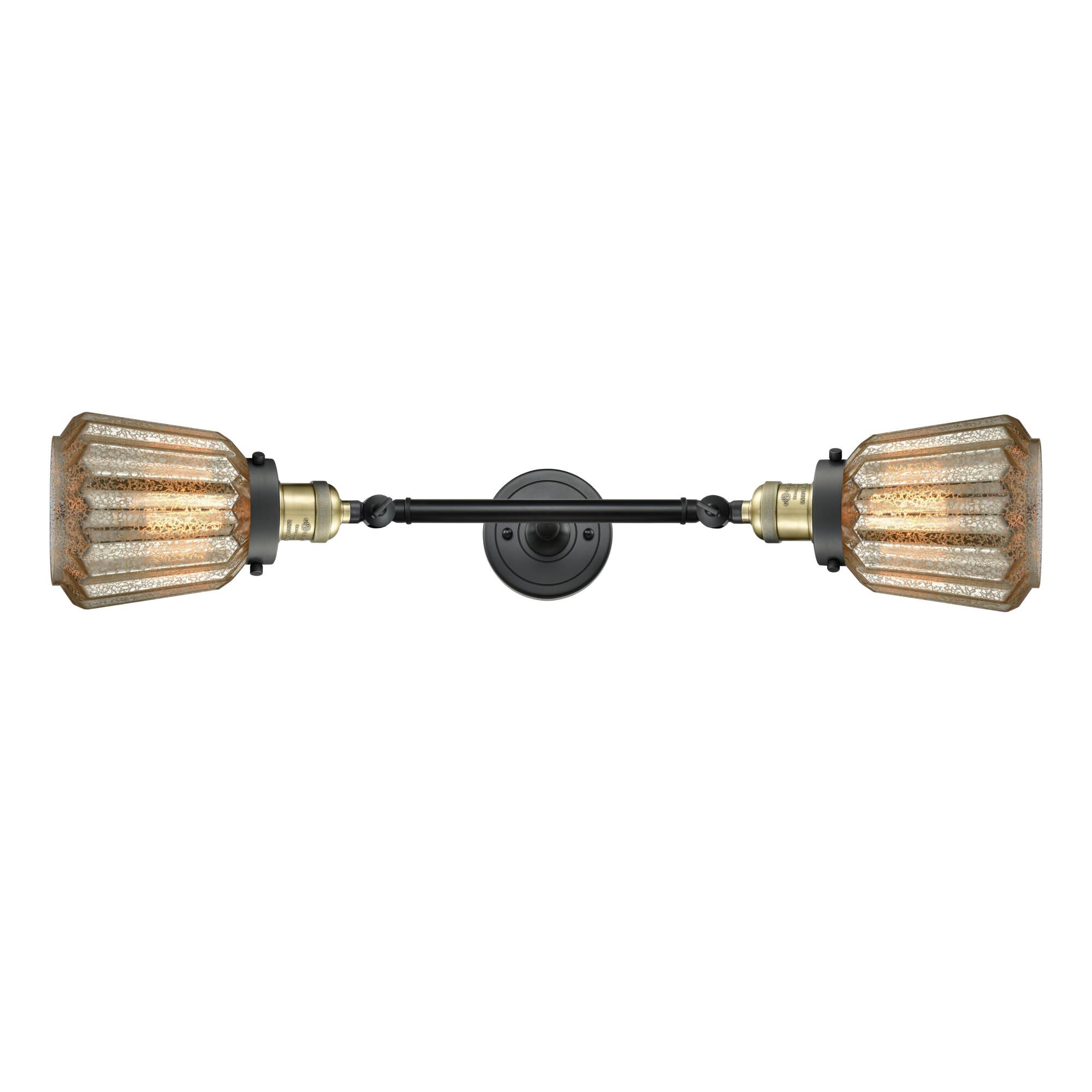 Shown in Black Antique Brass finish and Mercury Plated glass