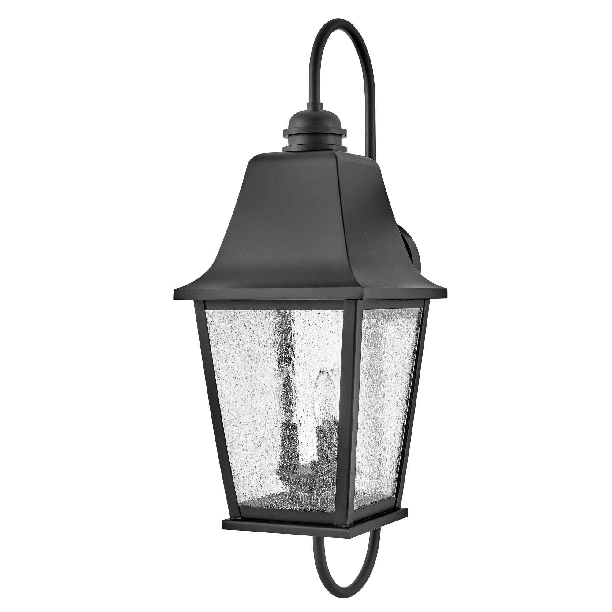 Shown in Black finish and Clear Seedy glass