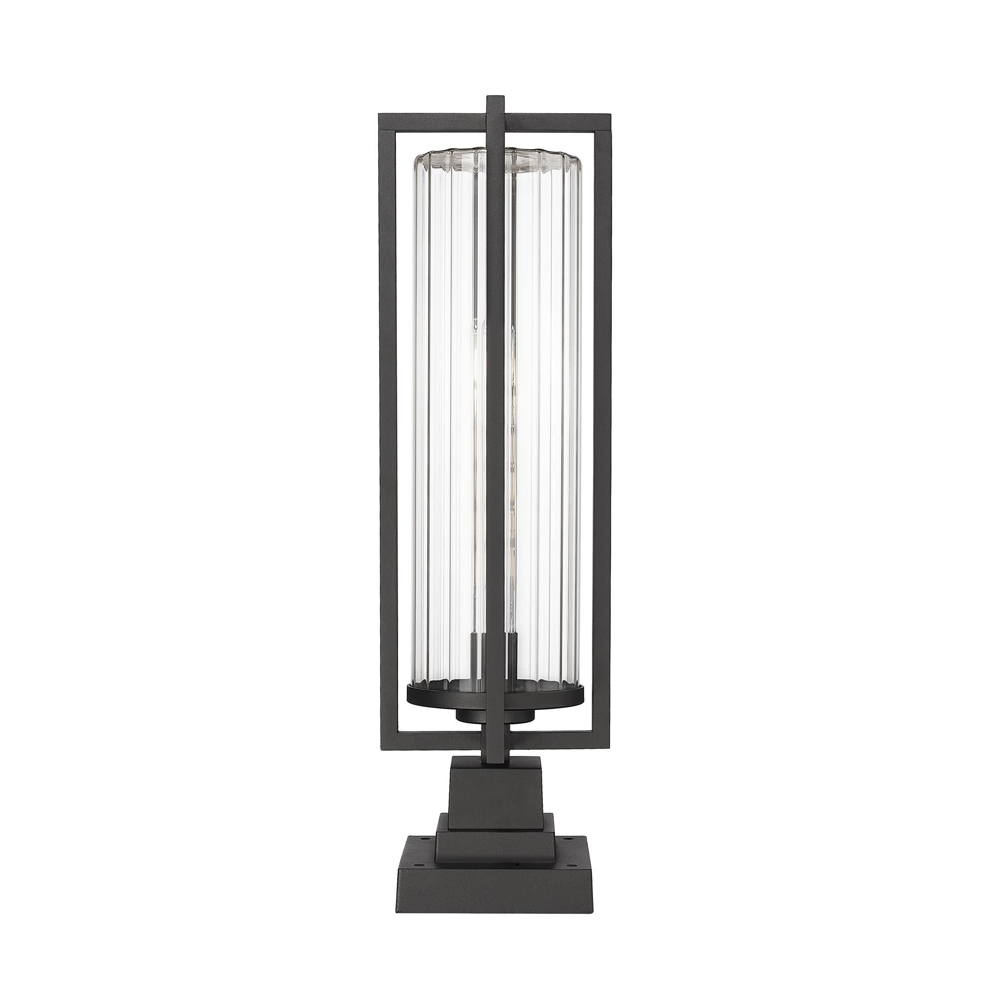Shown in Black finish and Clear Ribbed glass and Clear Ribbed shade