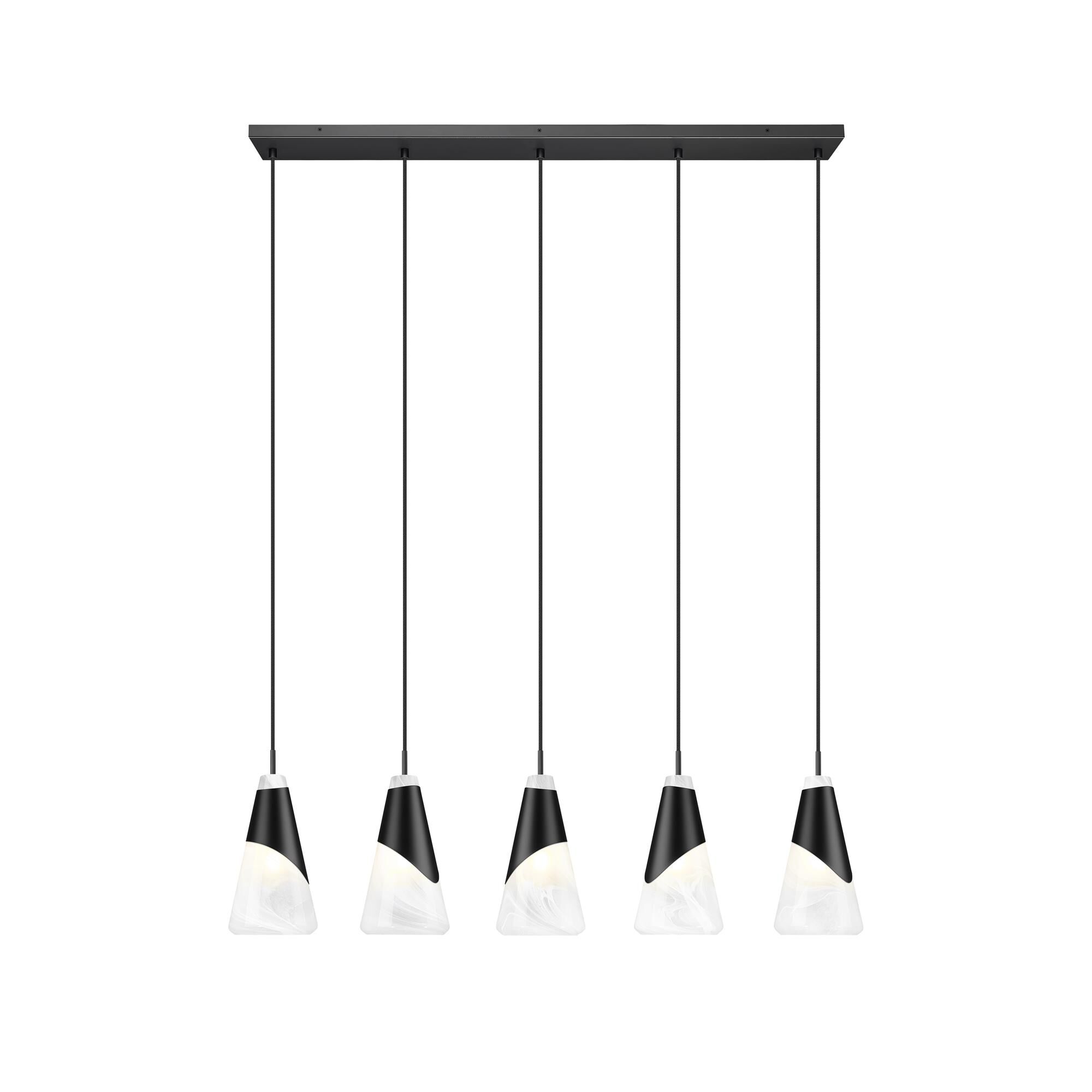 Shown in Matte Black finish and White Swirl glass and White Swirl shade
