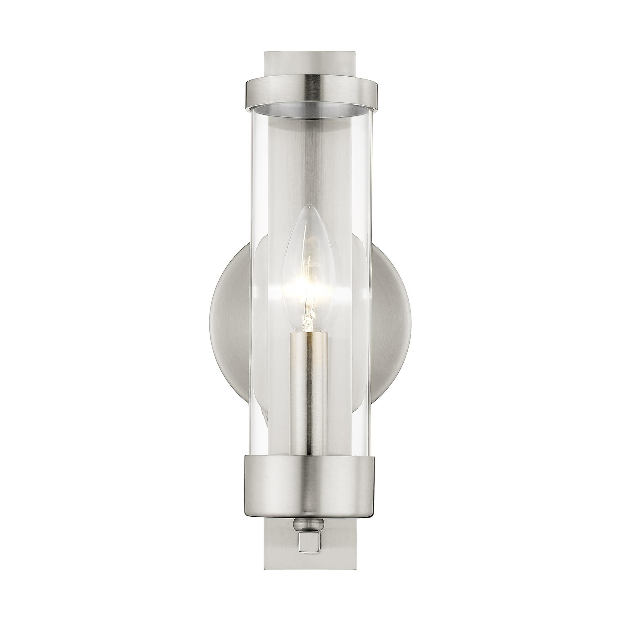 Shown in Brushed Nickel finish and Clear glass