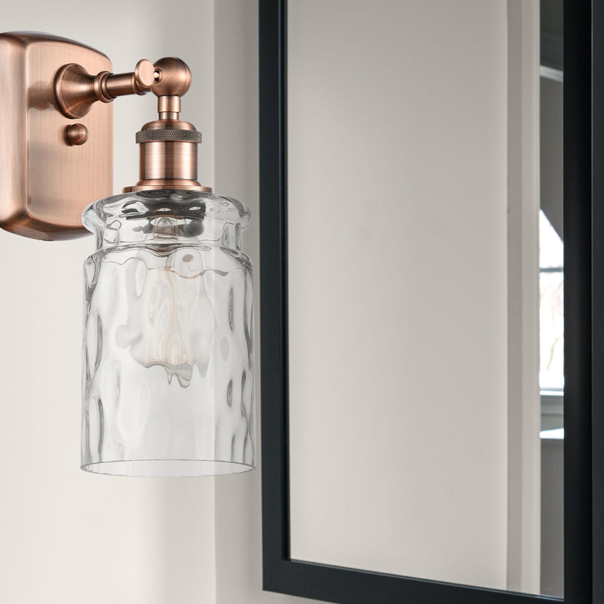 Shown in Antique Copper finish and Clear WaterCandor glass and Polished Chrome accent