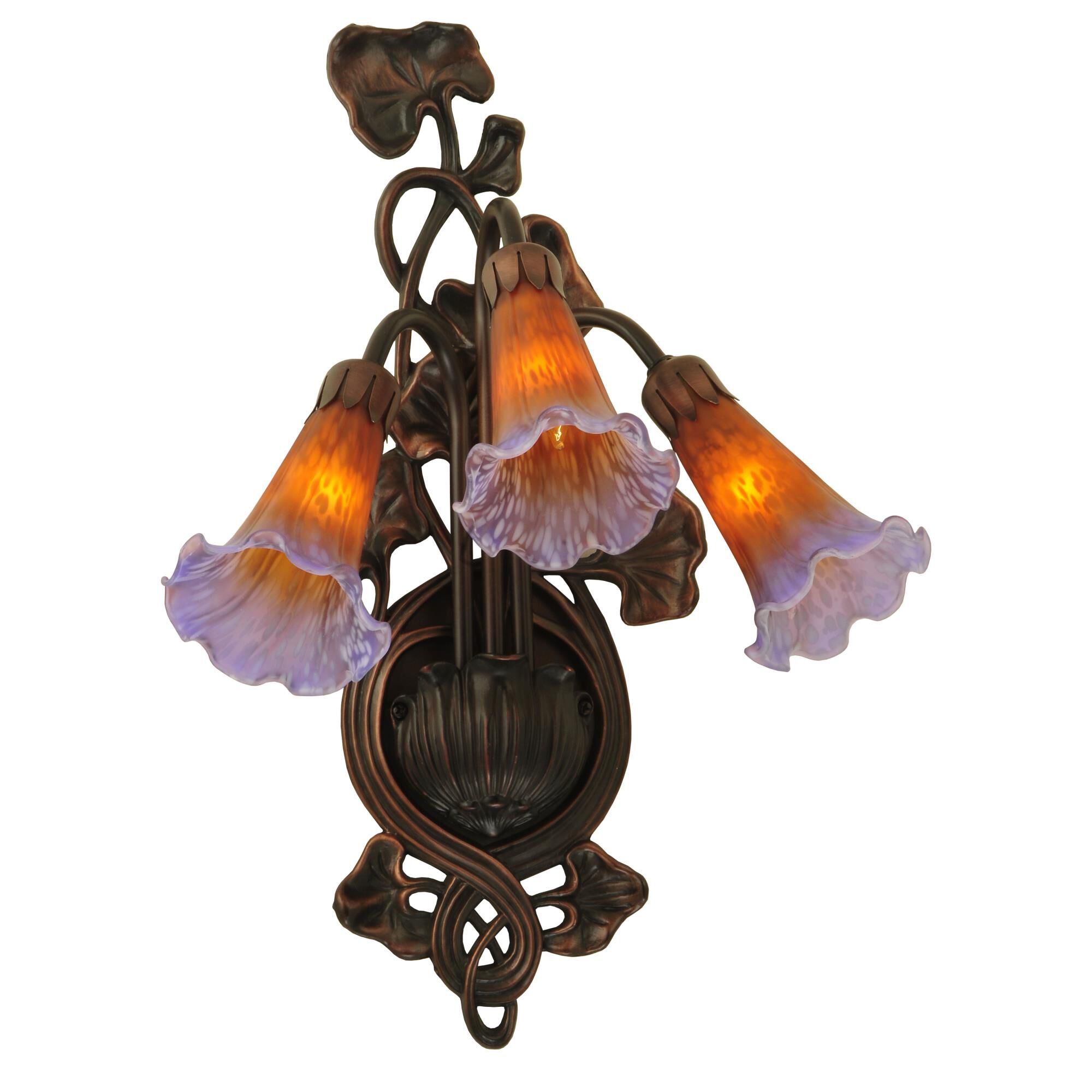 Shown in Mahogany Bronze finish and Amethyst-Amber glass
