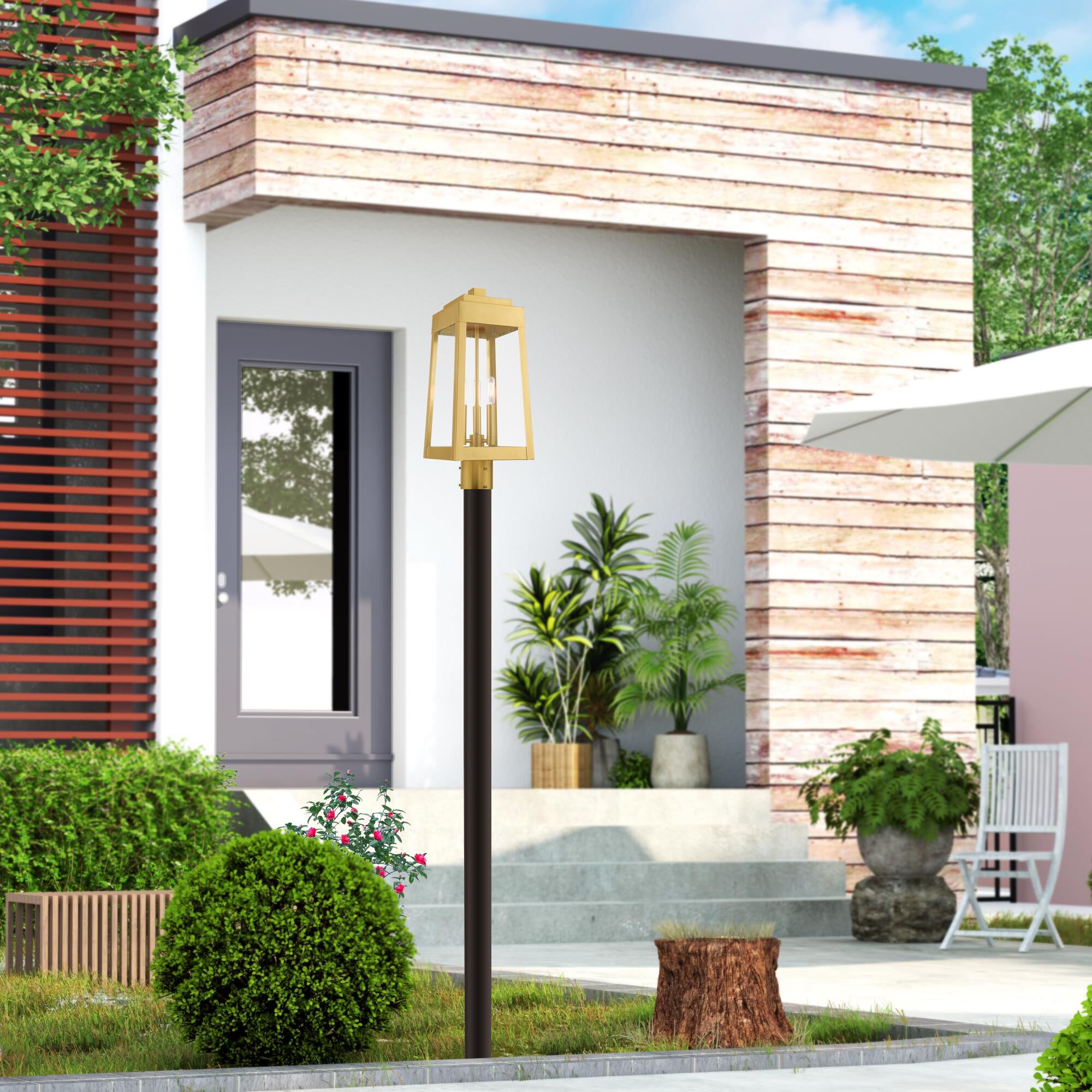 Shown in Satin Brass finish and Clear glass