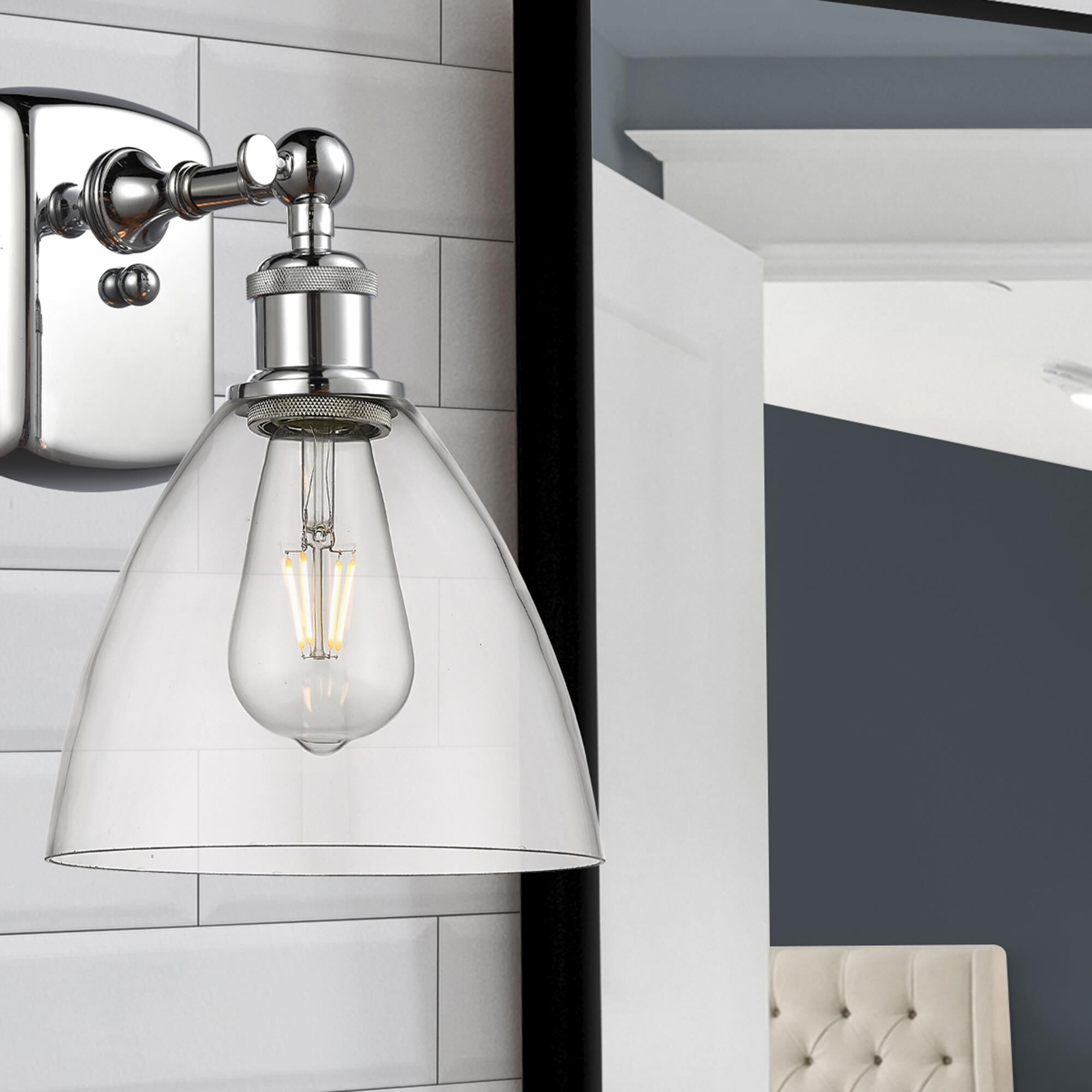 Shown in Polished Chrome finish and Clear Ballston Dome glass and No Shade shade