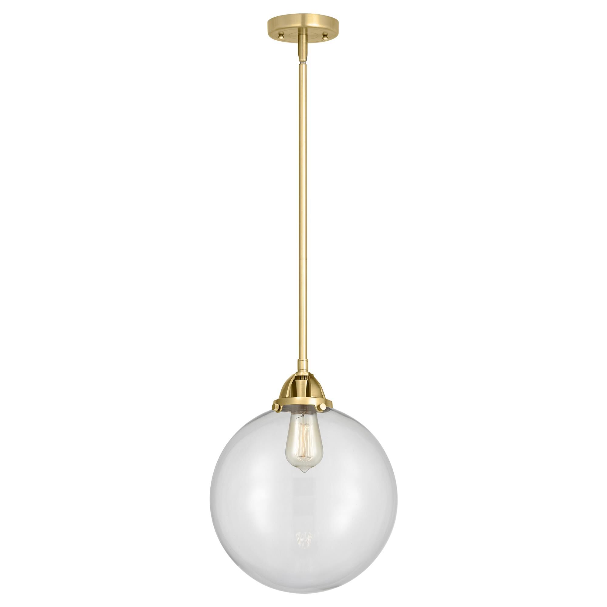 Shown in Satin Gold finish and Clear Beacon glass and No Shade shade