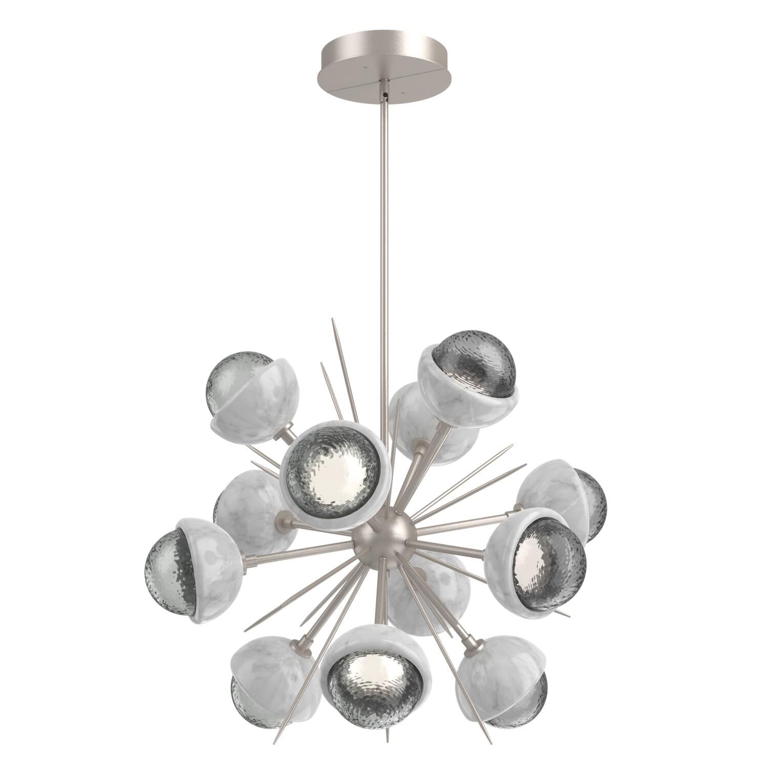 Shown in Beige Silver finish and Smoke glass and White Marble accent