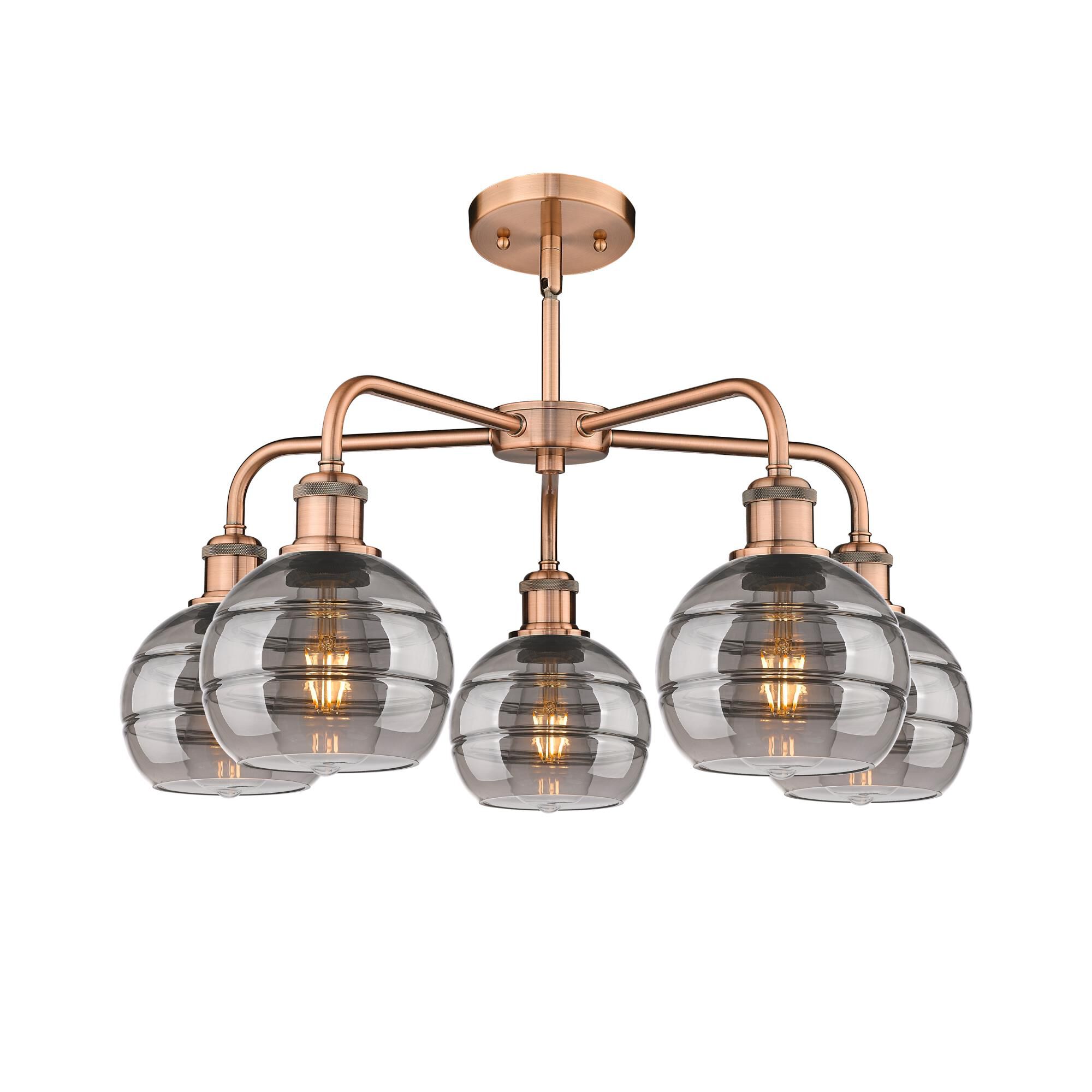 Shown in Antique Copper finish and Light Smoke glass