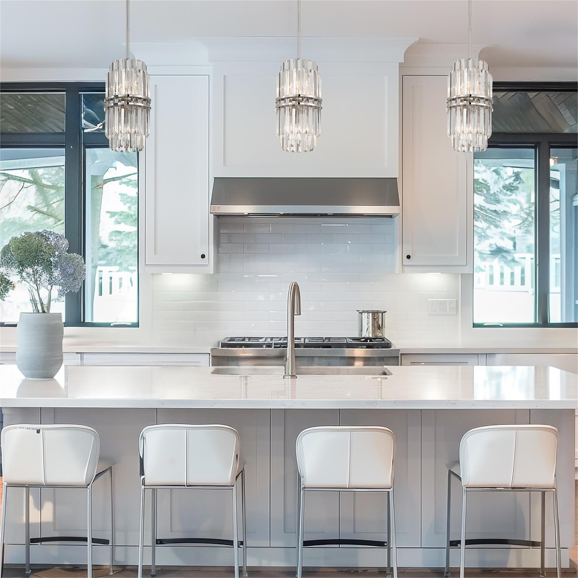Shown in Polished Nickel finish and Faceted glass