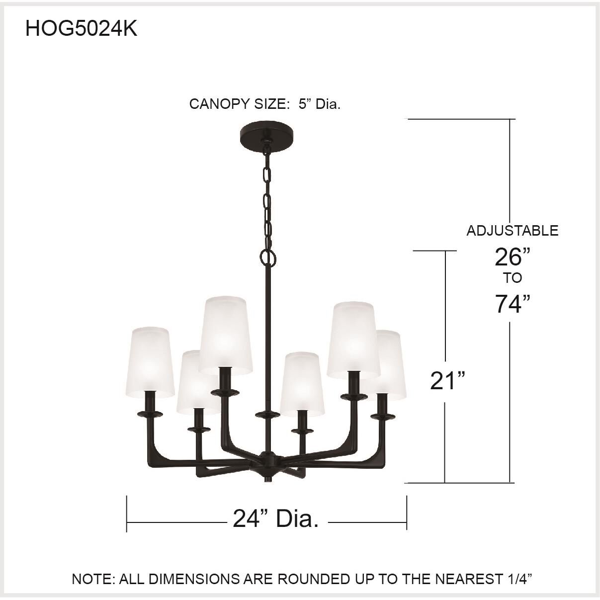 Hough 24 Inch 6 Light Chandelier by Quoizel