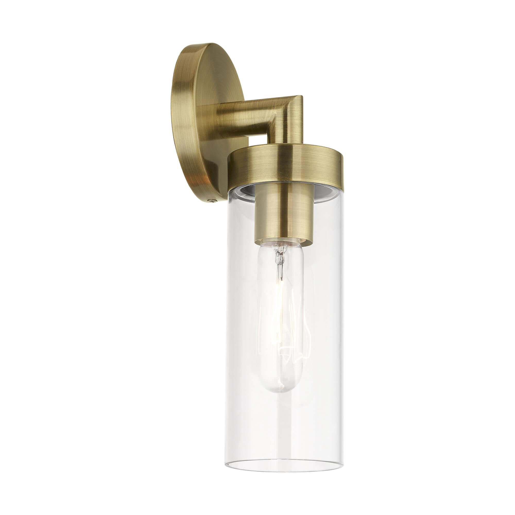 Shown in Antique Brass finish and Clear glass