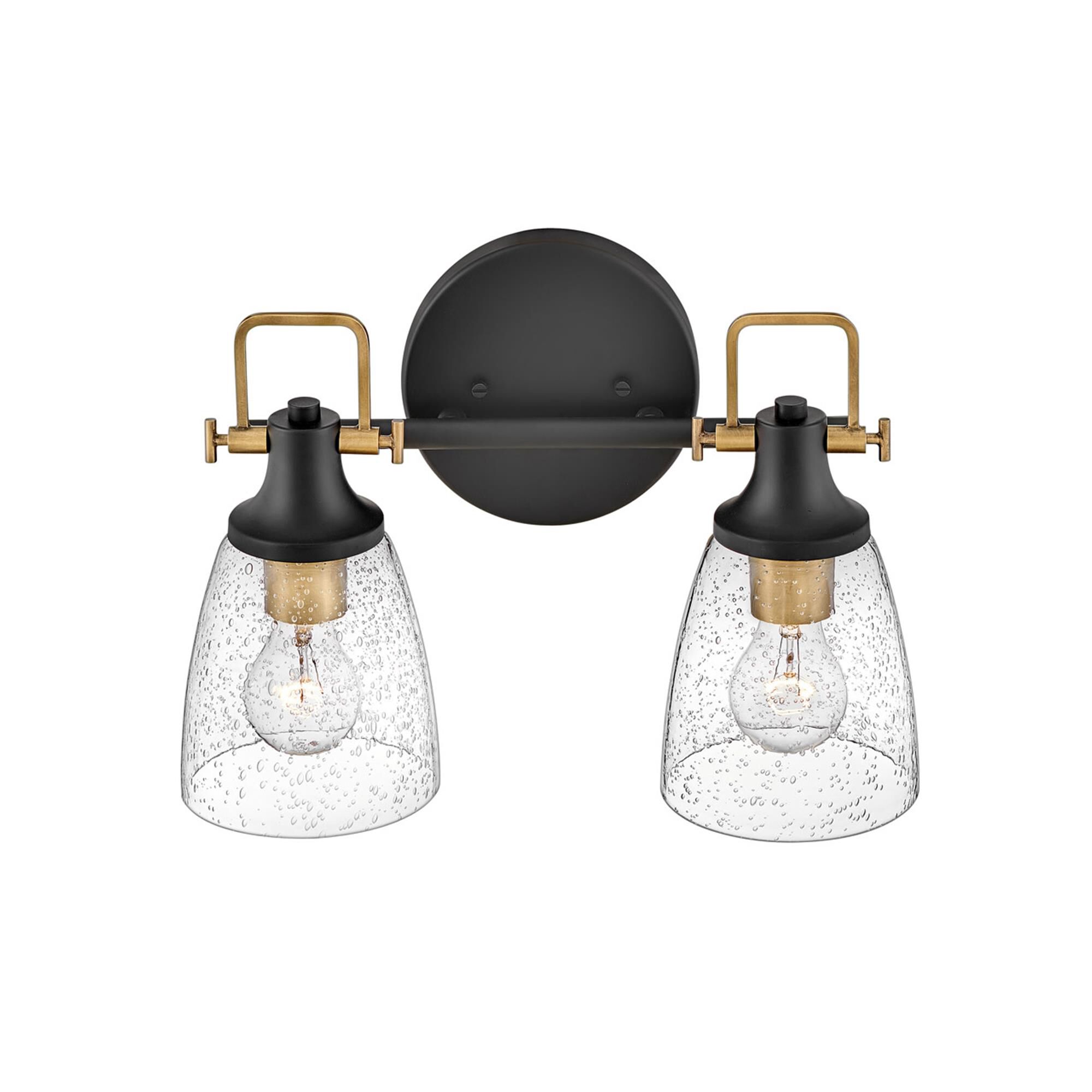 Shown in Black finish and Clear Seedy glass