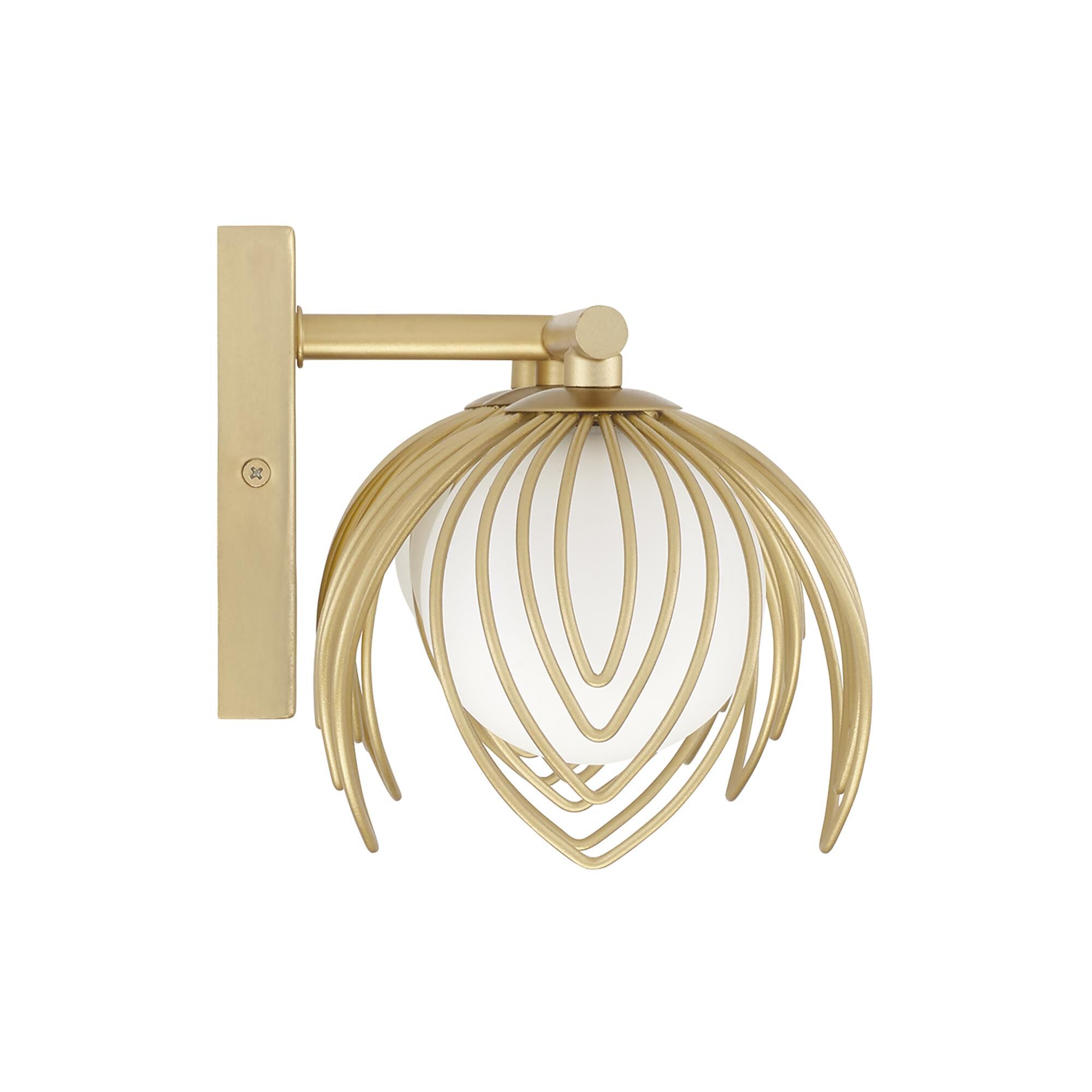 Shown in Buffed Gold finish and Soft White Globes glass