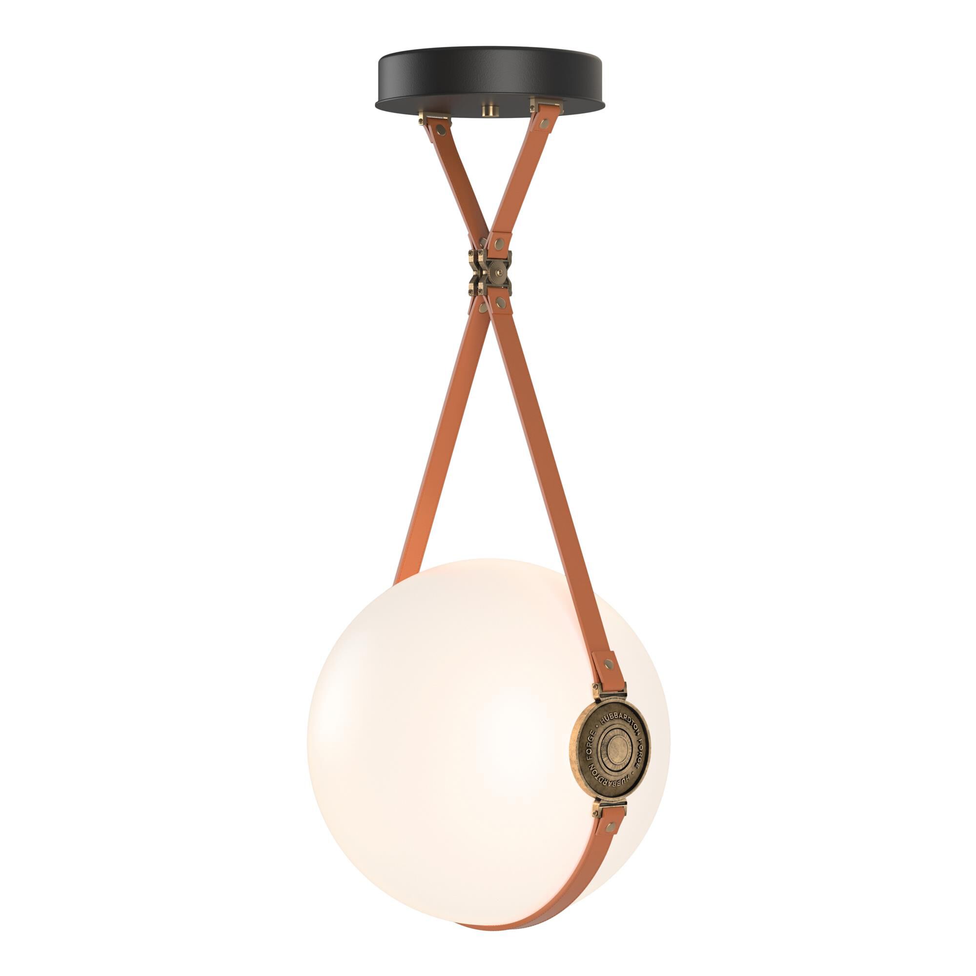 Shown in Antique Brass finish and Opal glass and Hubbardton Forge Logo  accent