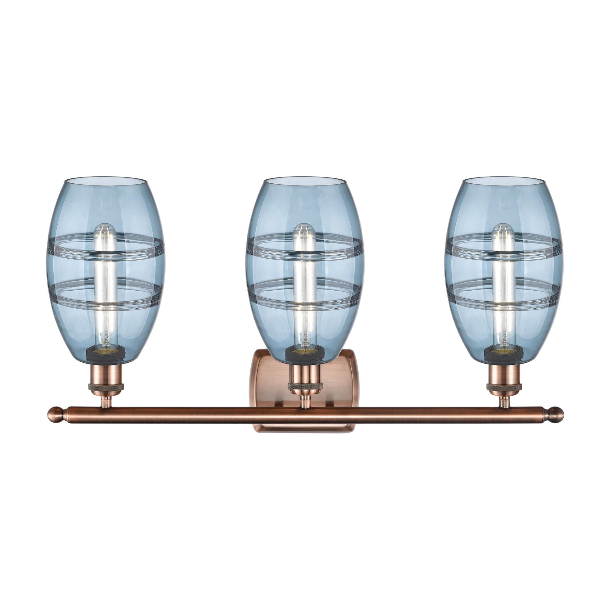 Shown in Antique Copper finish and Princess Blue glass