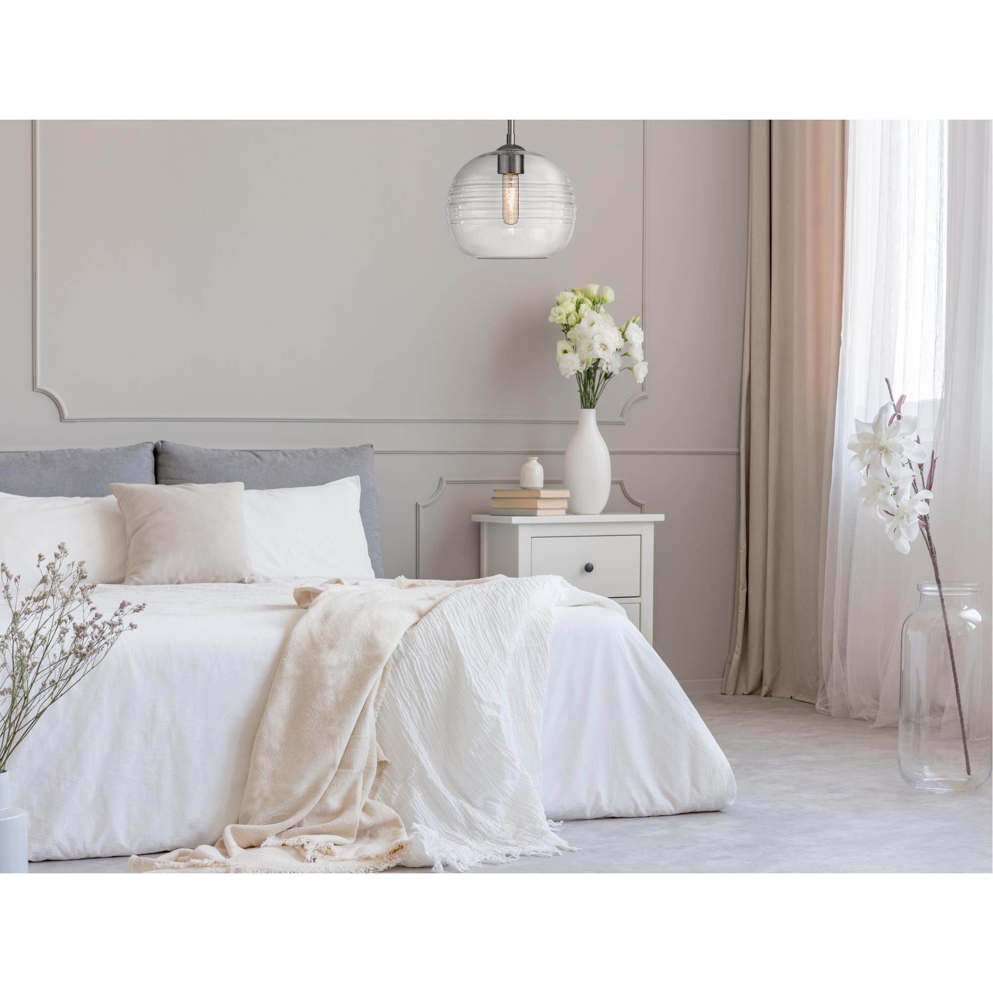 Shown in Brushed Nickel finish and Glass shade