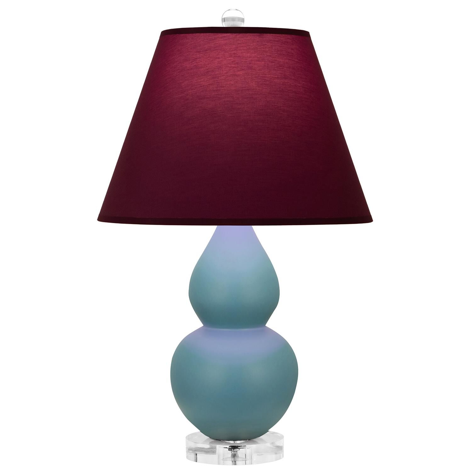 Shown in Matte Steel Blue finish and Plum and Lavender shade and Lucite accent