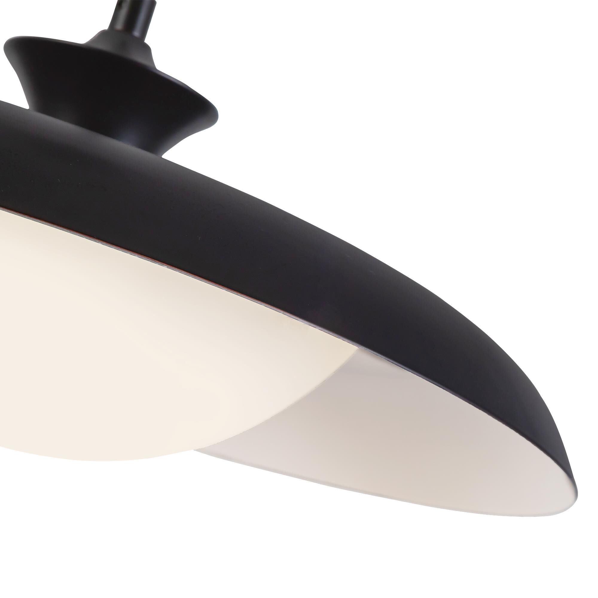 Shown in Glossy Black finish and Opal glass and Steel shade