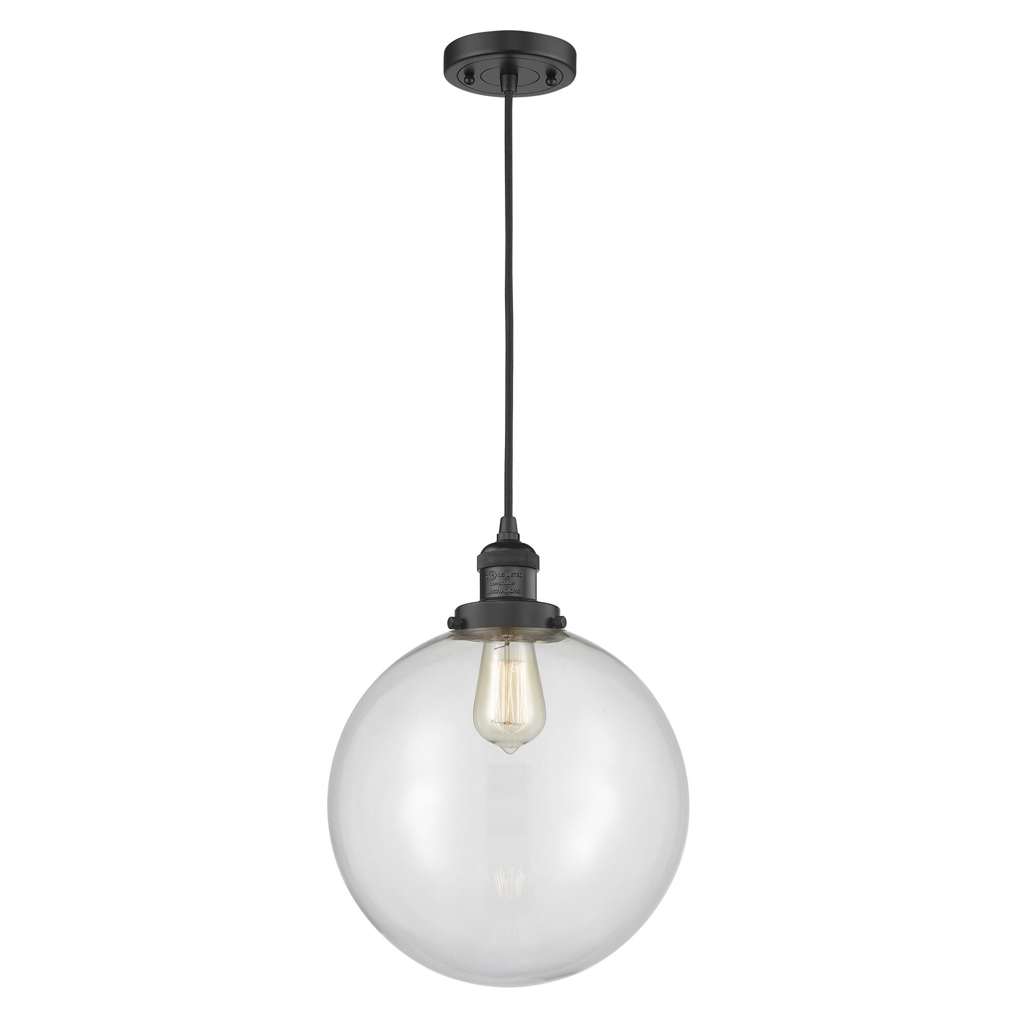 Shown in Matte Black finish and Clear Beacon glass
