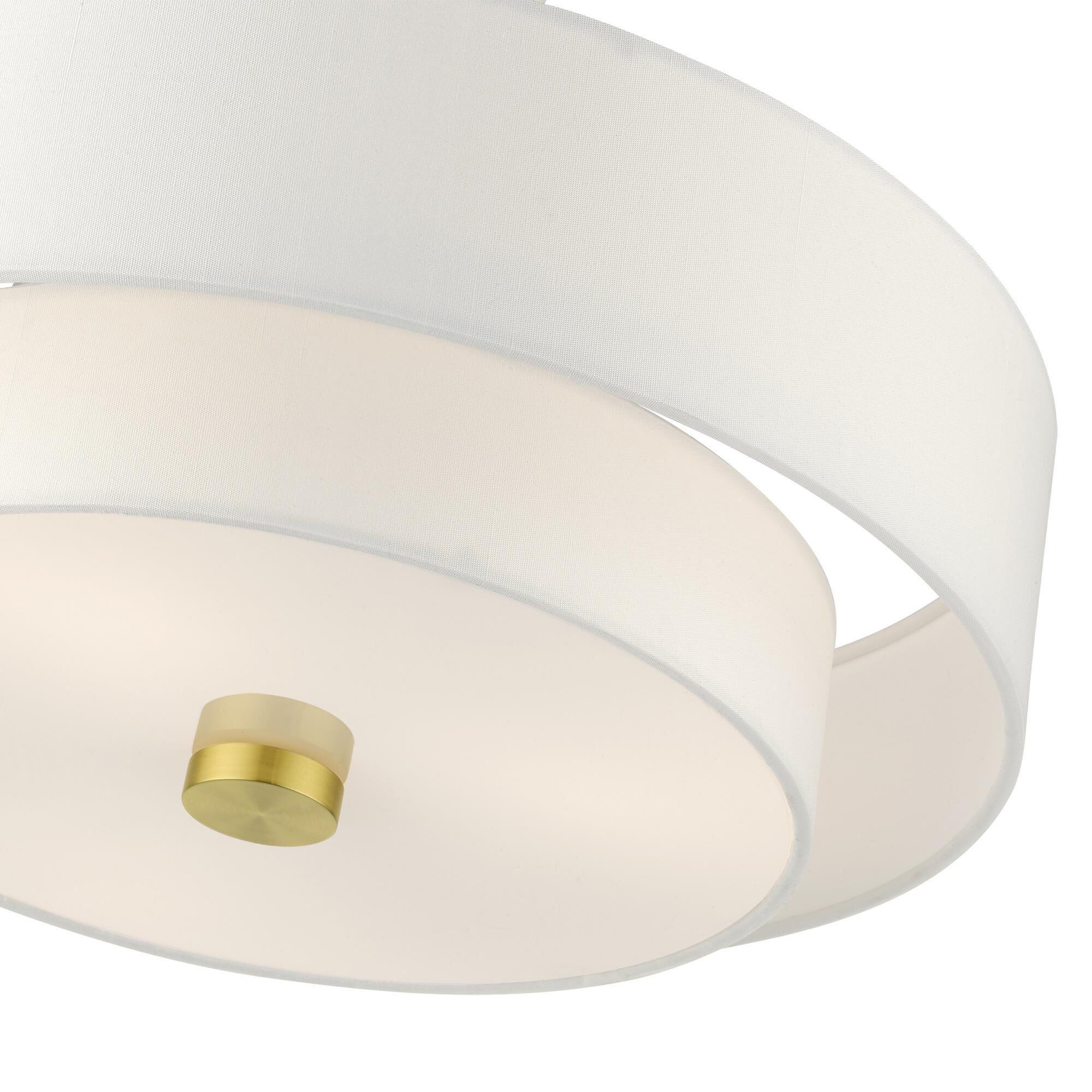 Shown in Satin Brass finish and Hand Crafted Hardback  Completely Finished With Off-White Color Fabric Outside and Inside shade